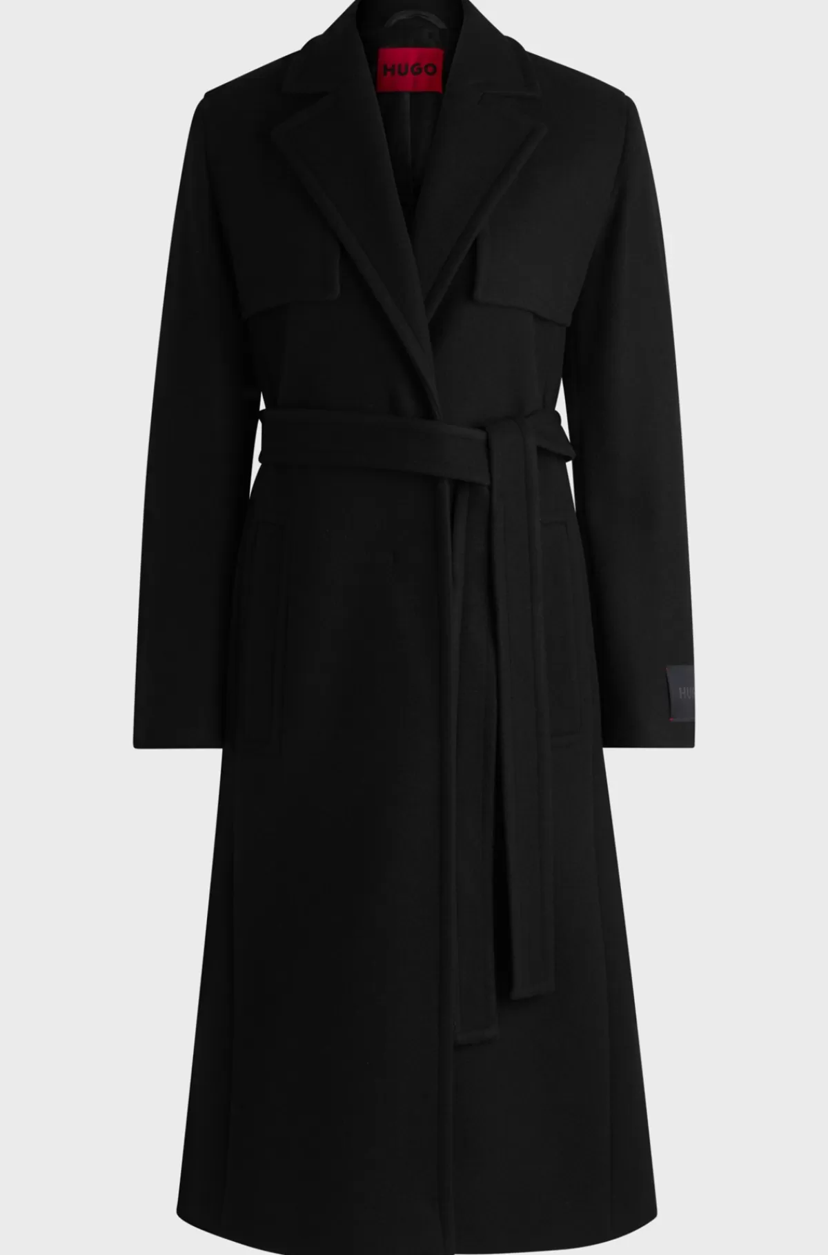 HUGO BOSS Trenchcoat Med Regular Fit Og Oversize Revers Og Bælte Sort Outlet