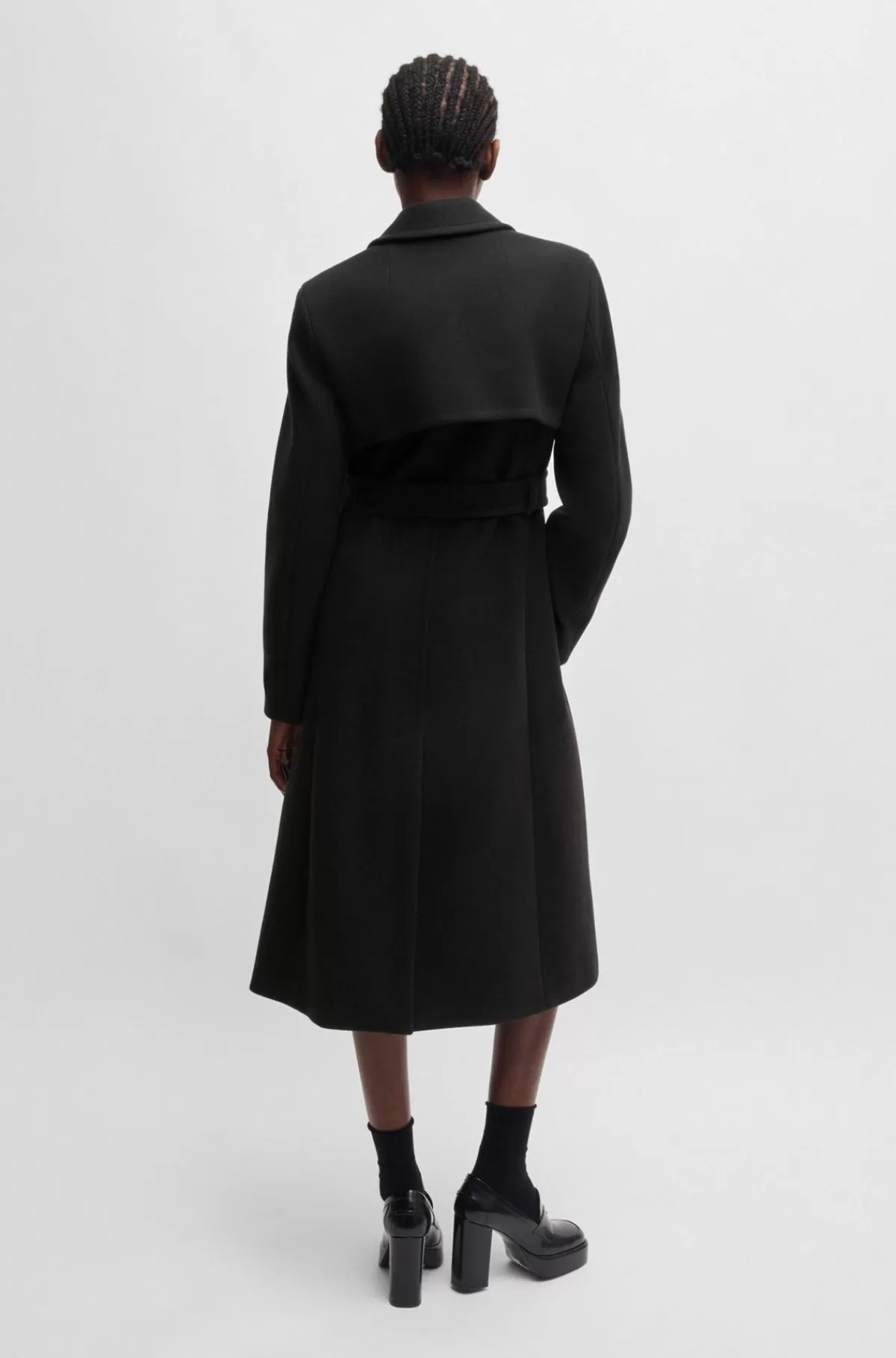HUGO BOSS Trenchcoat Med Regular Fit Og Oversize Revers Og Bælte Sort Outlet