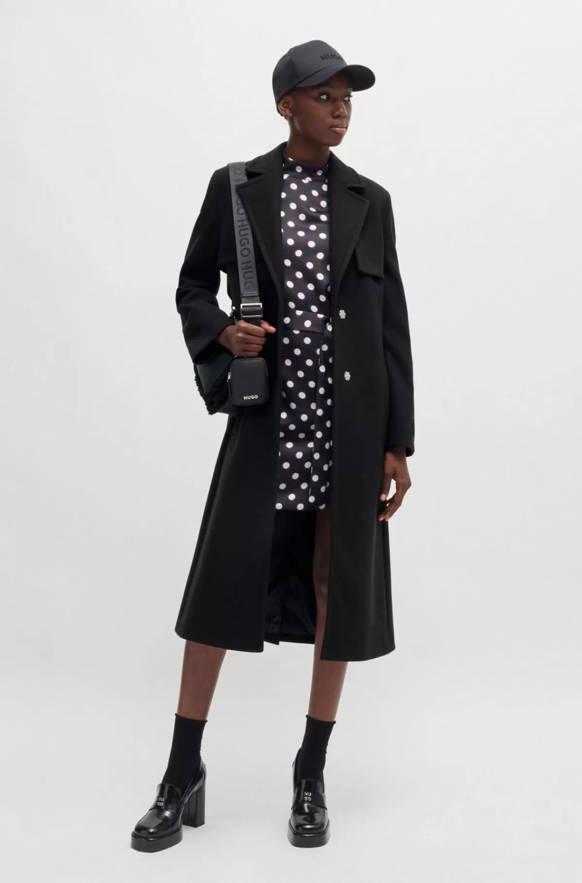HUGO BOSS Trenchcoat Med Regular Fit Og Oversize Revers Og Bælte Sort Outlet
