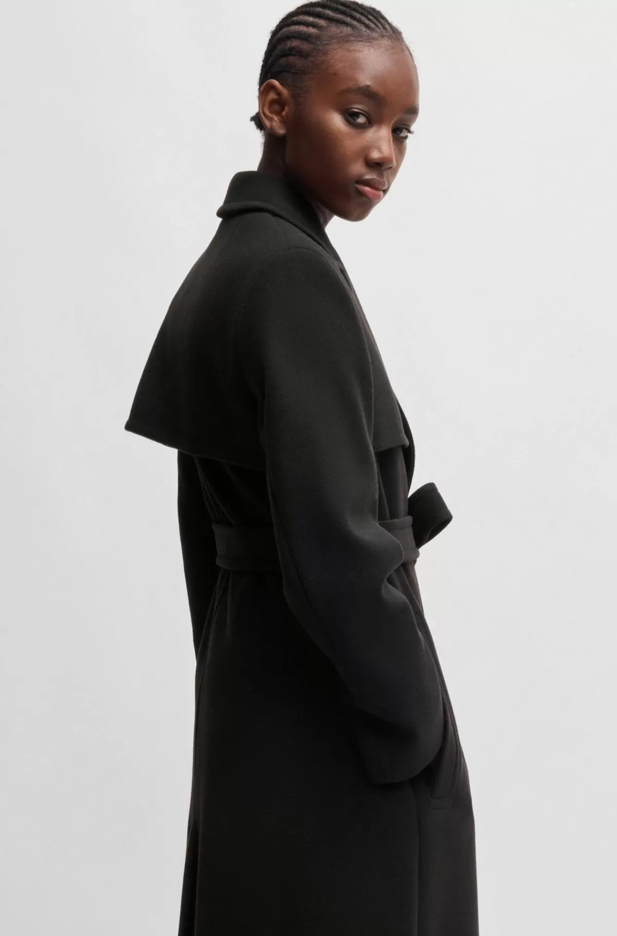 HUGO BOSS Trenchcoat Med Regular Fit Og Oversize Revers Og Bælte Sort Outlet