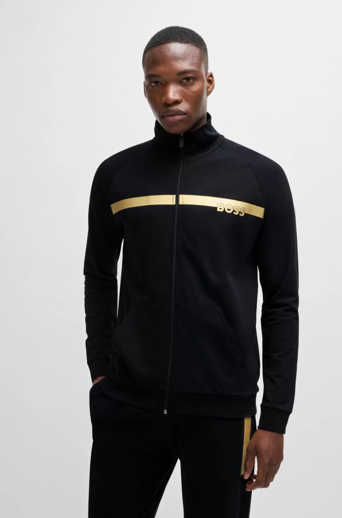 HUGO BOSS Trøje I Sweatkvalitet Af Bomuld Med Lynlås Og Metallogo Sort Discount