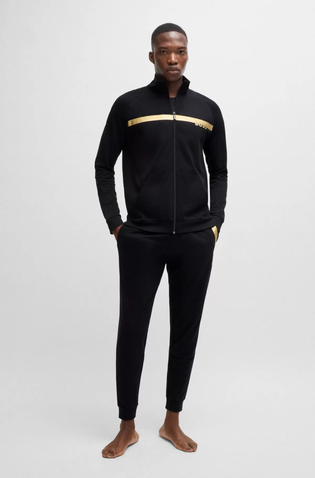 HUGO BOSS Trøje I Sweatkvalitet Af Bomuld Med Lynlås Og Metallogo Sort Discount