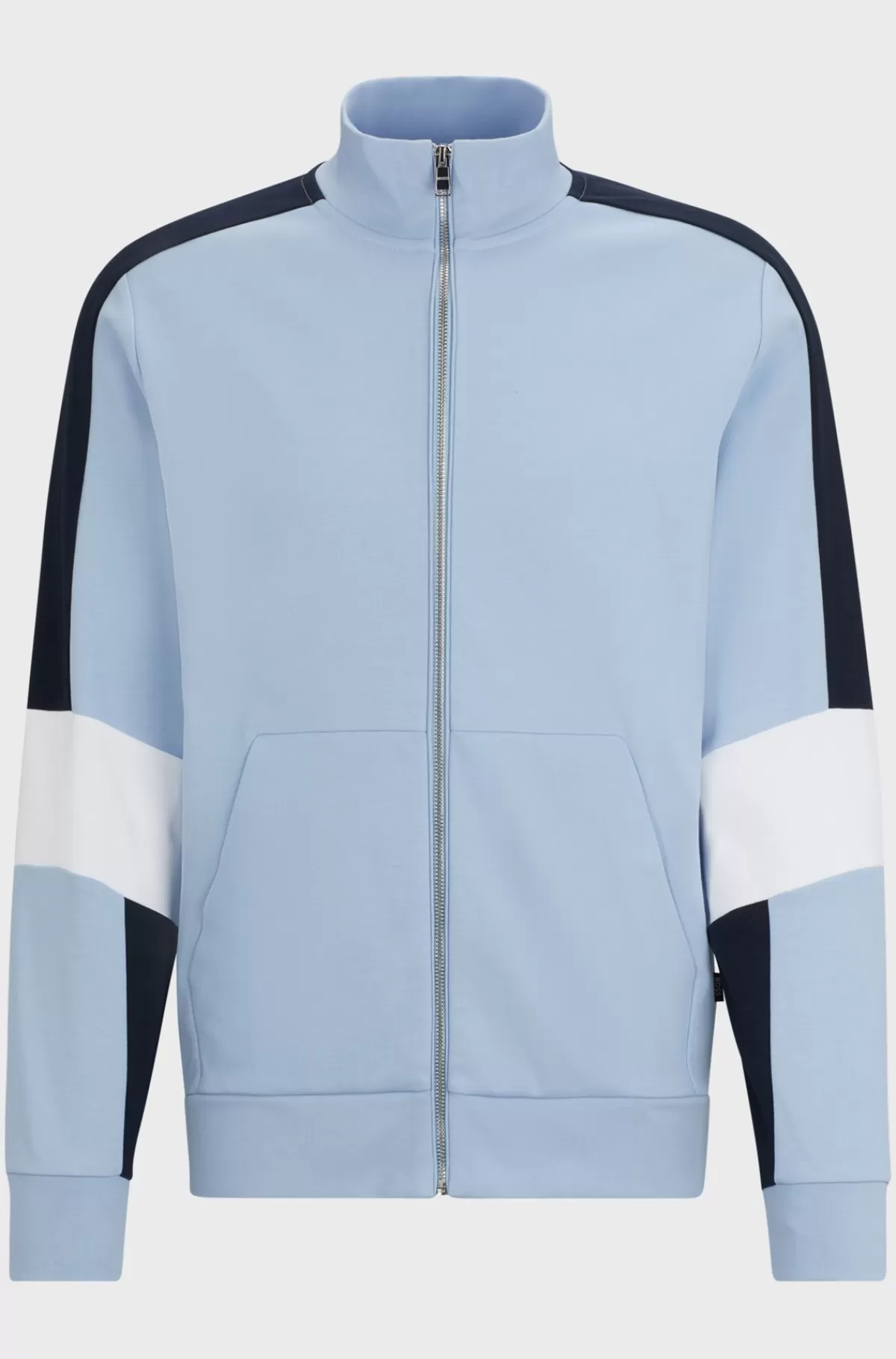 HUGO BOSS Trøje Med Lynlås I Halsen I Bomuldsblanding Og Colour Blocking Lyseblå Store