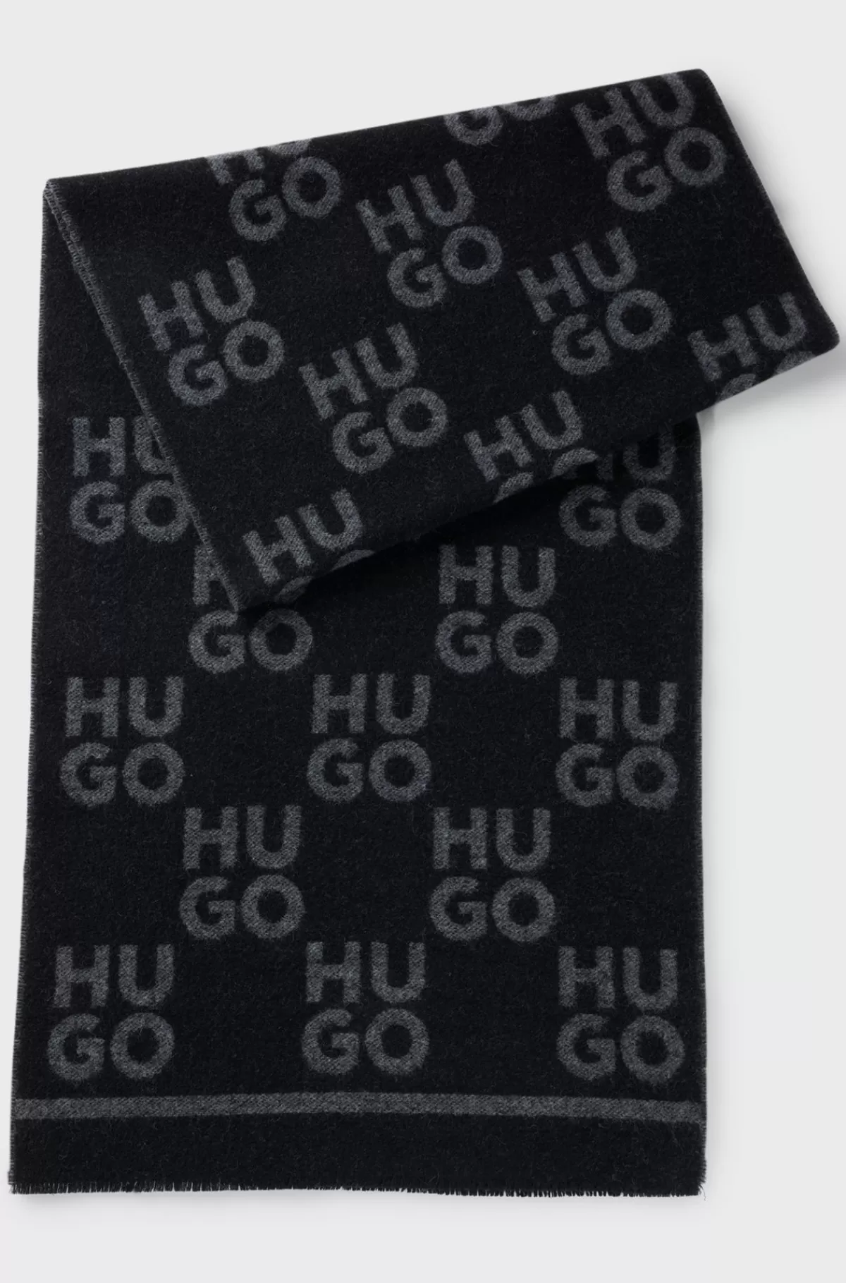 HUGO BOSS Tørklæde Af Uldblanding Med Logografik Sort Clearance