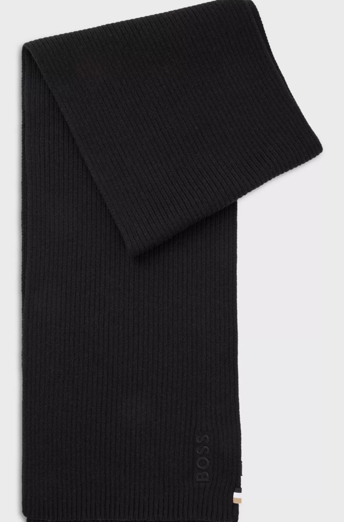 HUGO BOSS Tørklæde I Bomuldsblanding Med Broderet Logo Sort Store