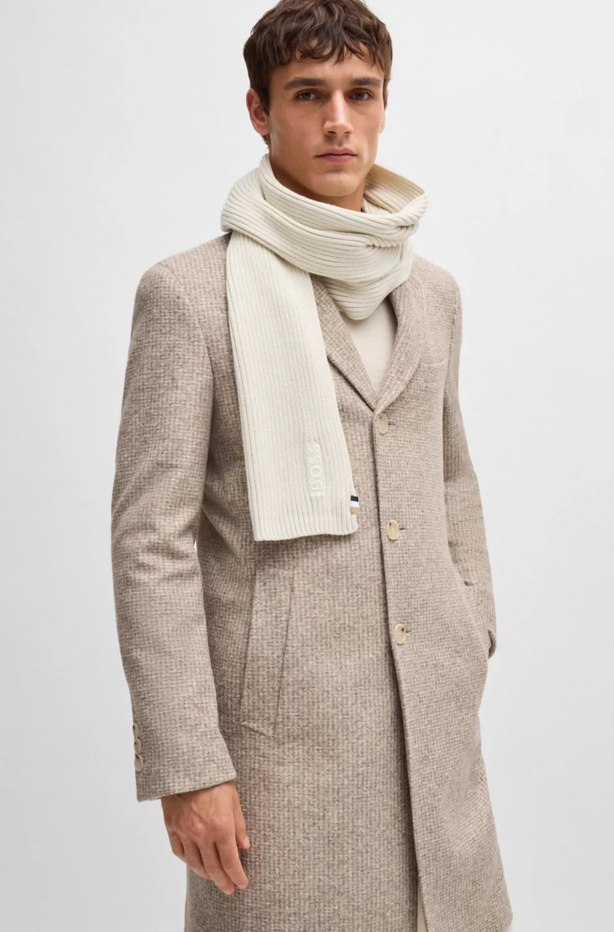 HUGO BOSS Tørklæde I Bomuldsblanding Med Broderet Logo Hvid Hot