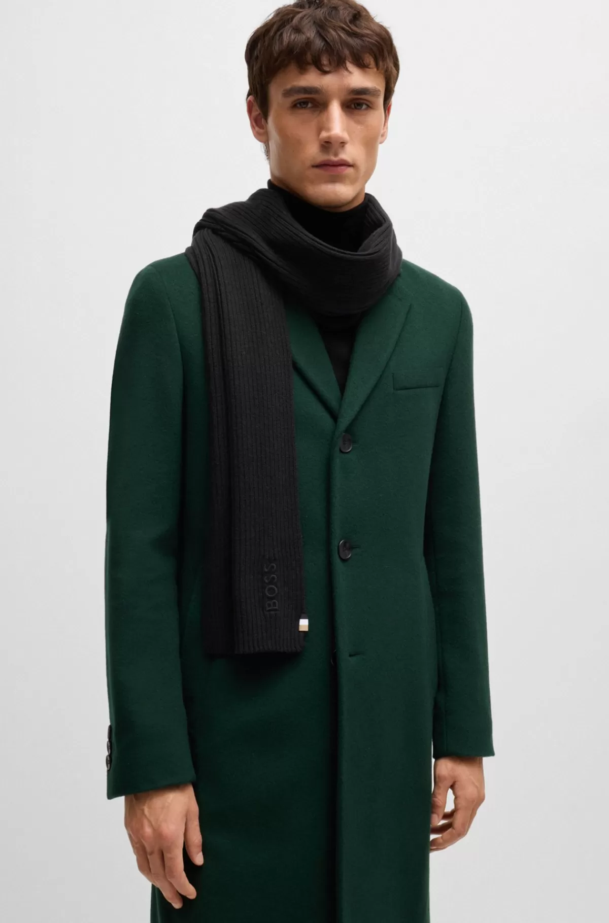 HUGO BOSS Tørklæde I Bomuldsblanding Med Broderet Logo Sort Store