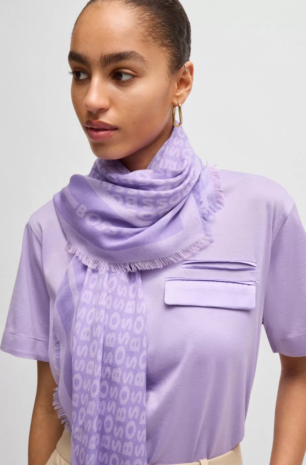 HUGO BOSS Tørklæde I Modal Og Silke Med Logoprint Lyslilla Best