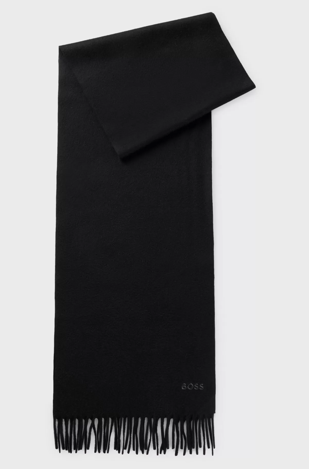 HUGO BOSS Tørklæde I Ren Italiensk Kashmir Med Frynser Og Broderet Logo Sort Sale