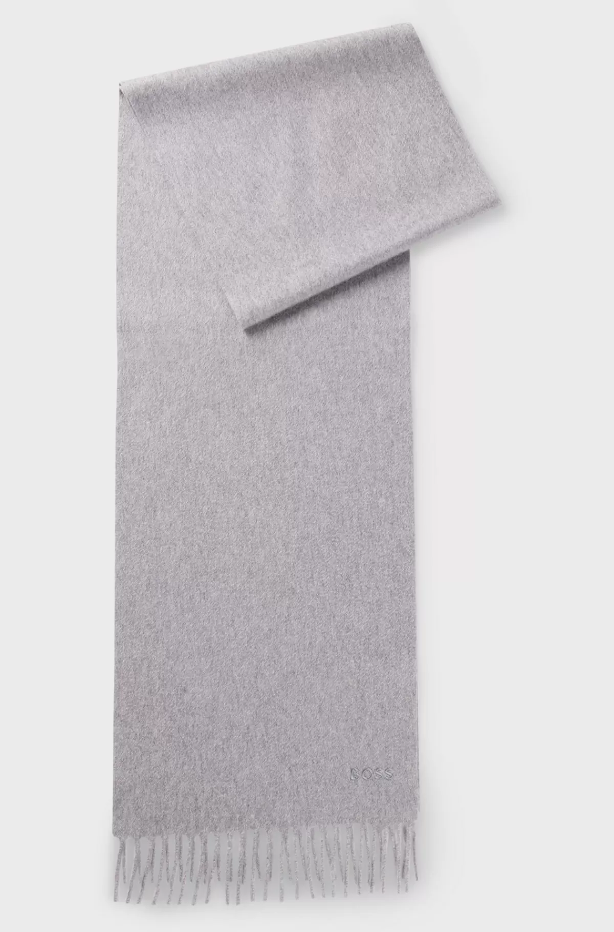 HUGO BOSS Tørklæde I Ren Italiensk Kashmir Med Frynser Og Broderet Logo Lysegrå Cheap