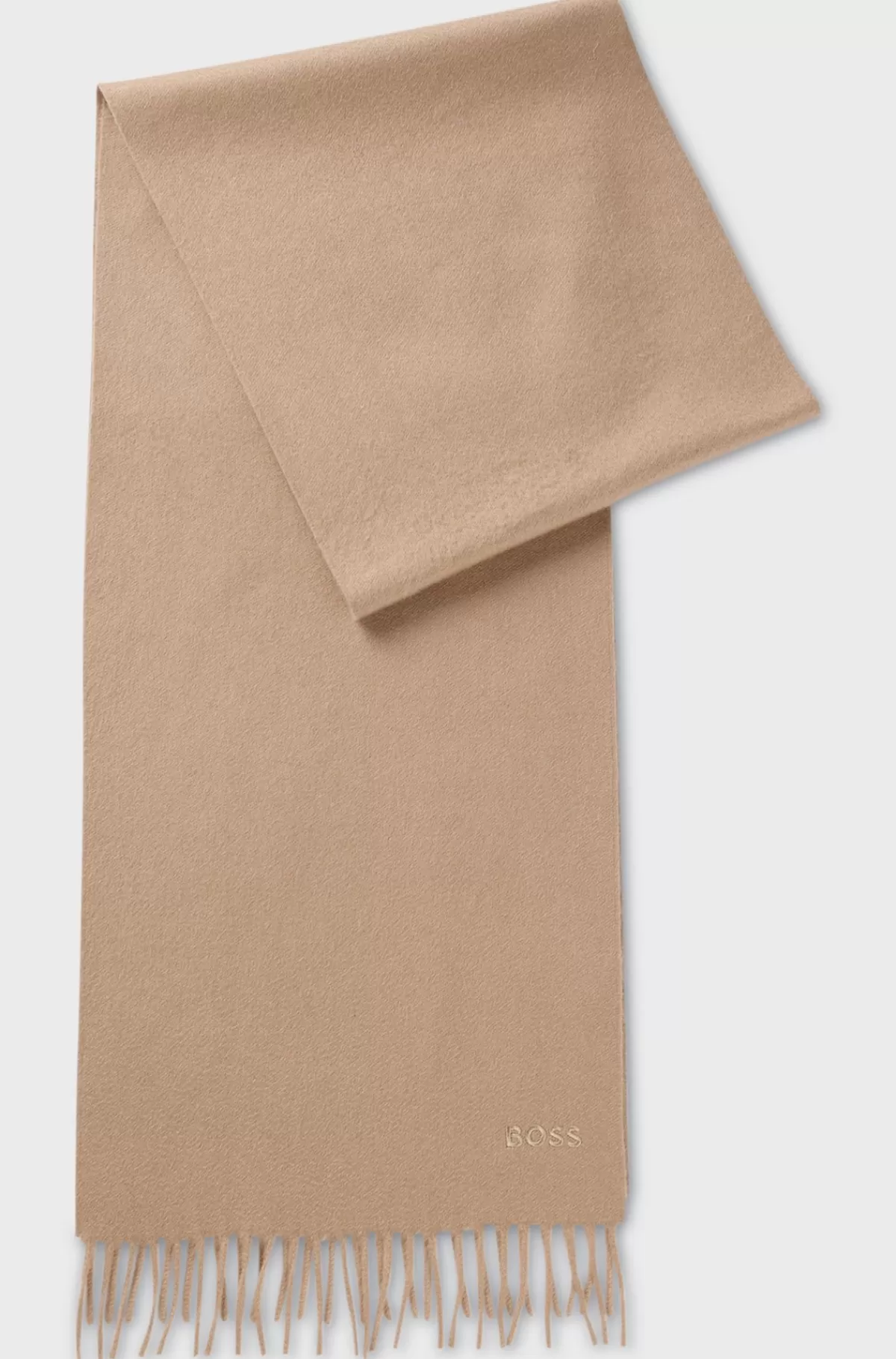 HUGO BOSS Tørklæde I Ren Italiensk Kashmir Med Frynser Og Broderet Logo Beige Fashion