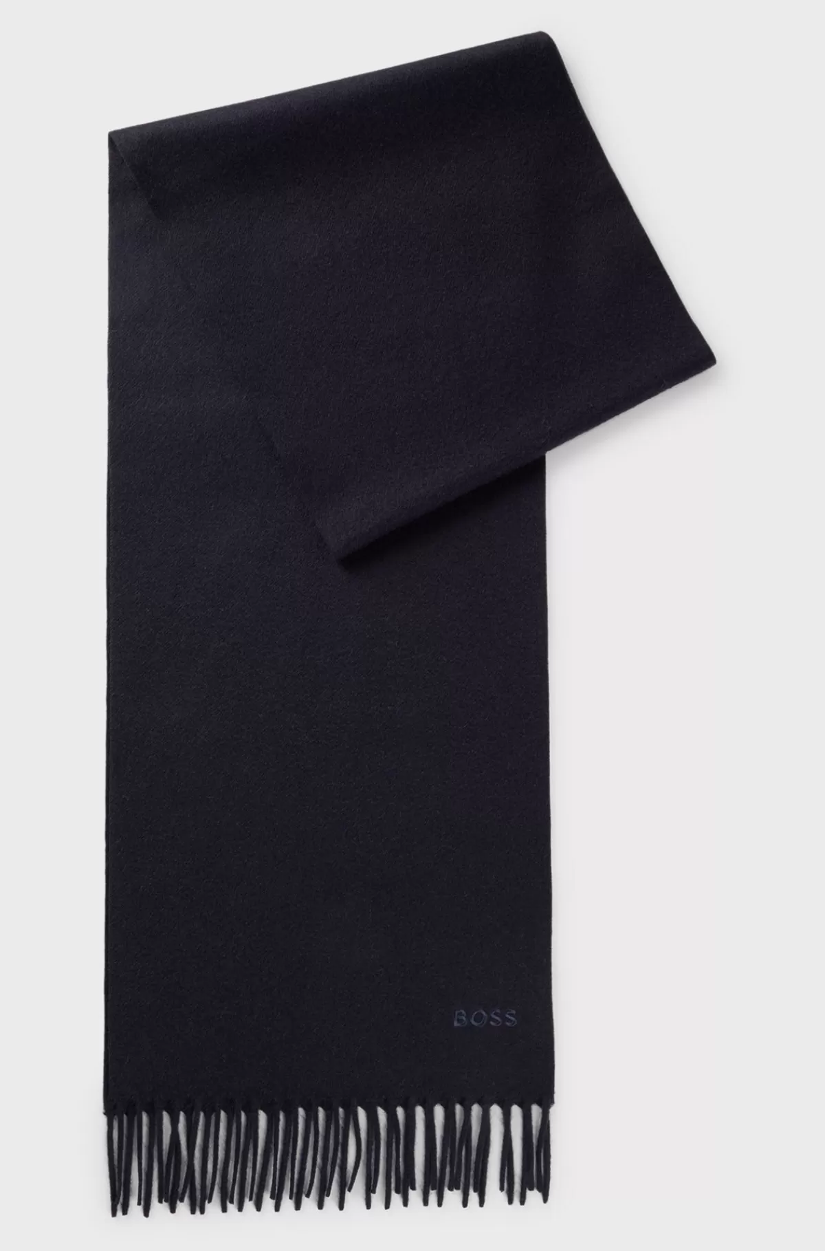 HUGO BOSS Tørklæde I Ren Italiensk Kashmir Med Frynser Og Broderet Logo Mørkeblå Discount