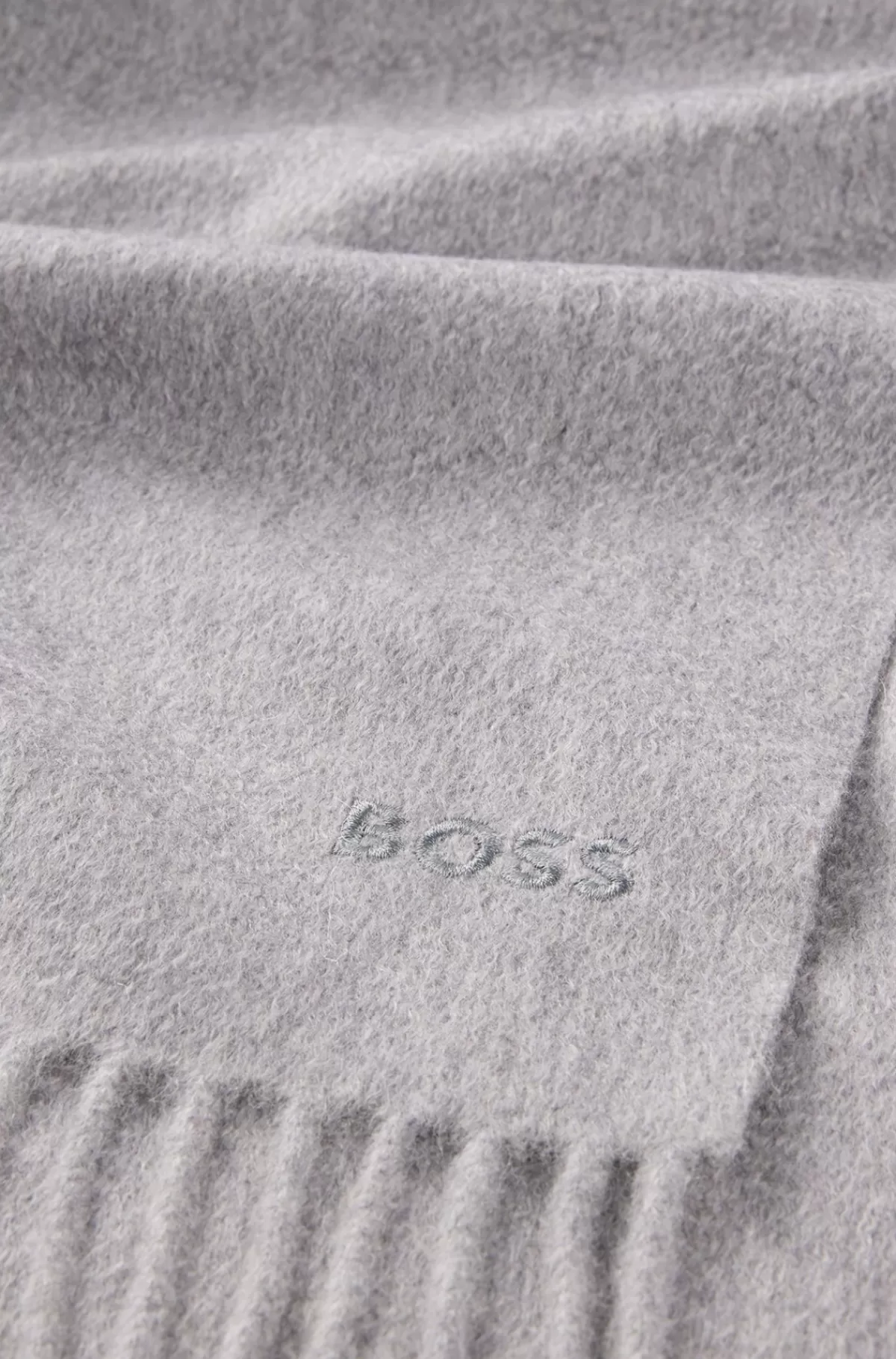 HUGO BOSS Tørklæde I Ren Italiensk Kashmir Med Frynser Og Broderet Logo Lysegrå Cheap