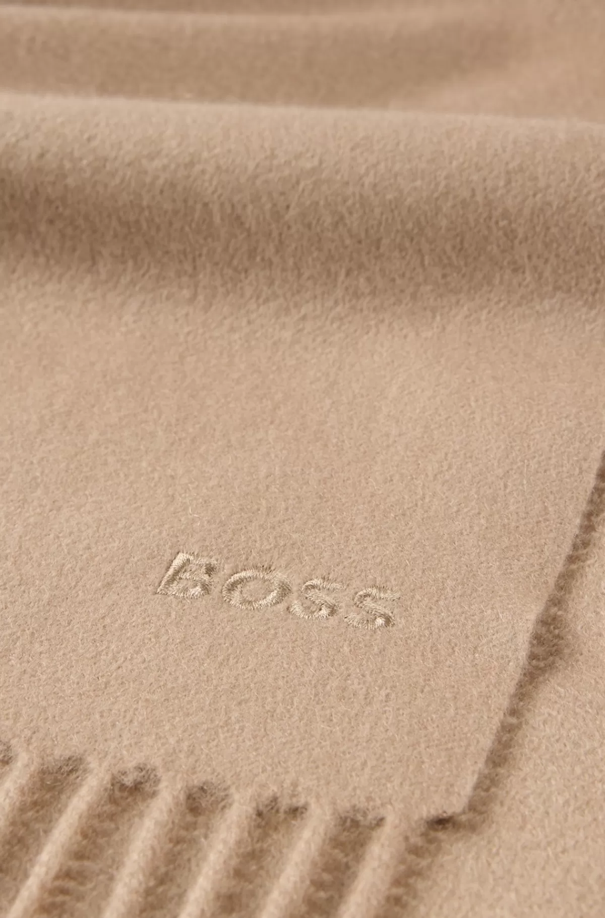 HUGO BOSS Tørklæde I Ren Italiensk Kashmir Med Frynser Og Broderet Logo Beige Fashion