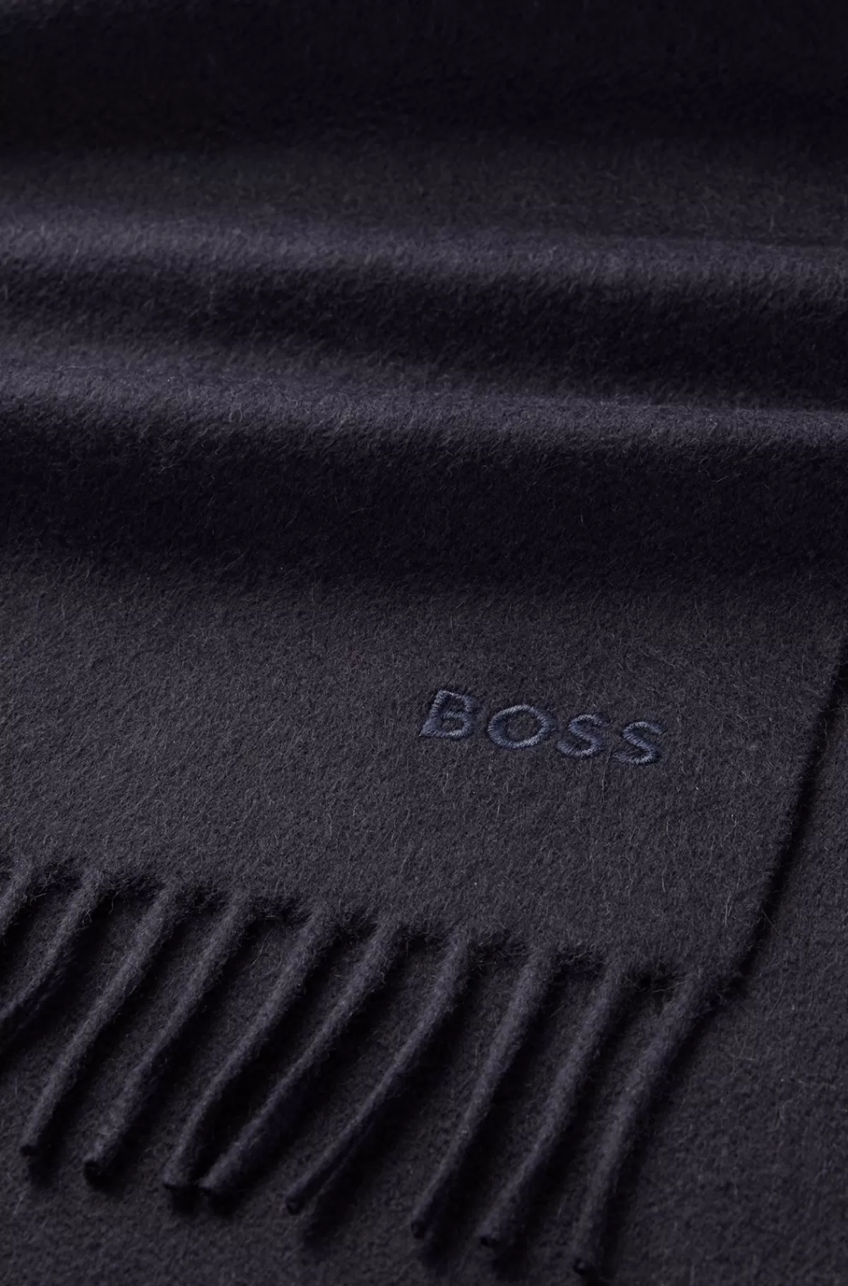 HUGO BOSS Tørklæde I Ren Italiensk Kashmir Med Frynser Og Broderet Logo Mørkeblå Discount
