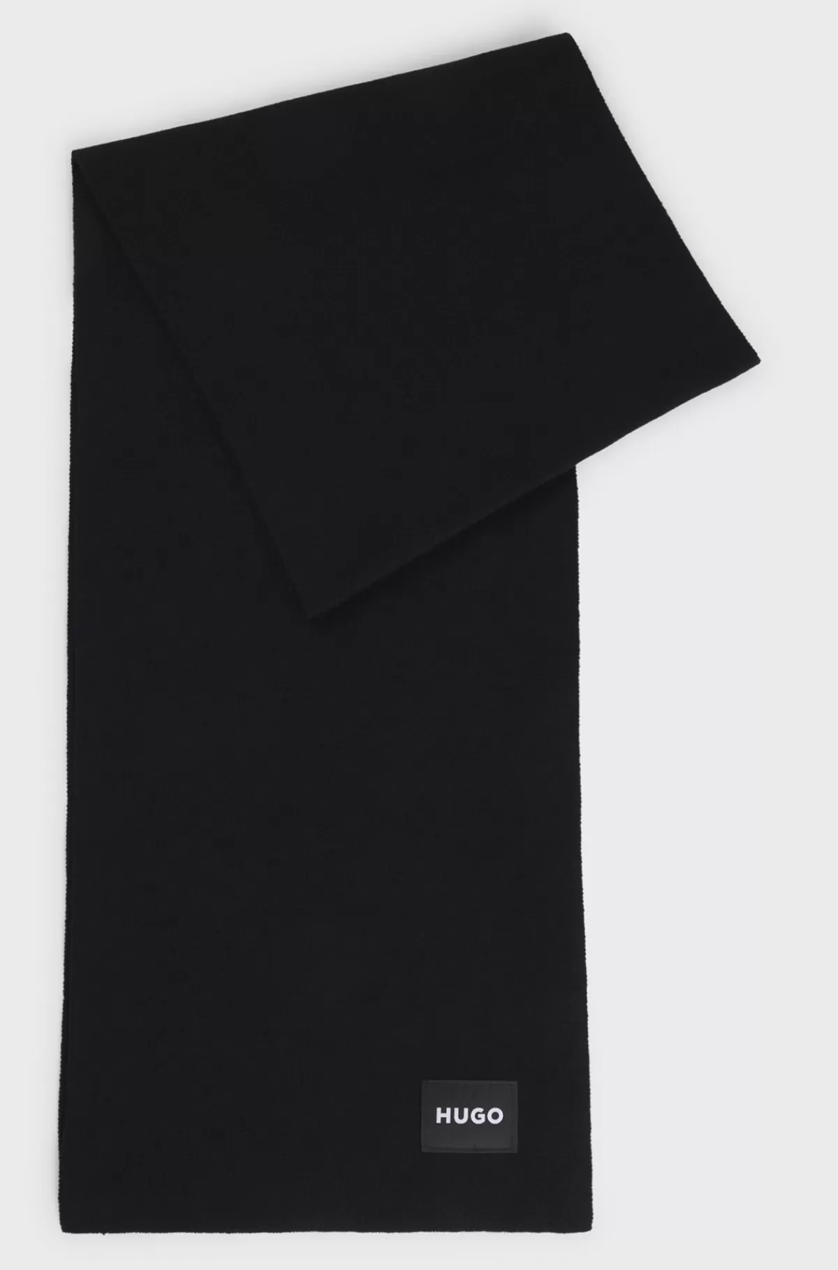 HUGO BOSS Tørklæde I Strikket Bomuld Med Logomærkater Sort Best Sale