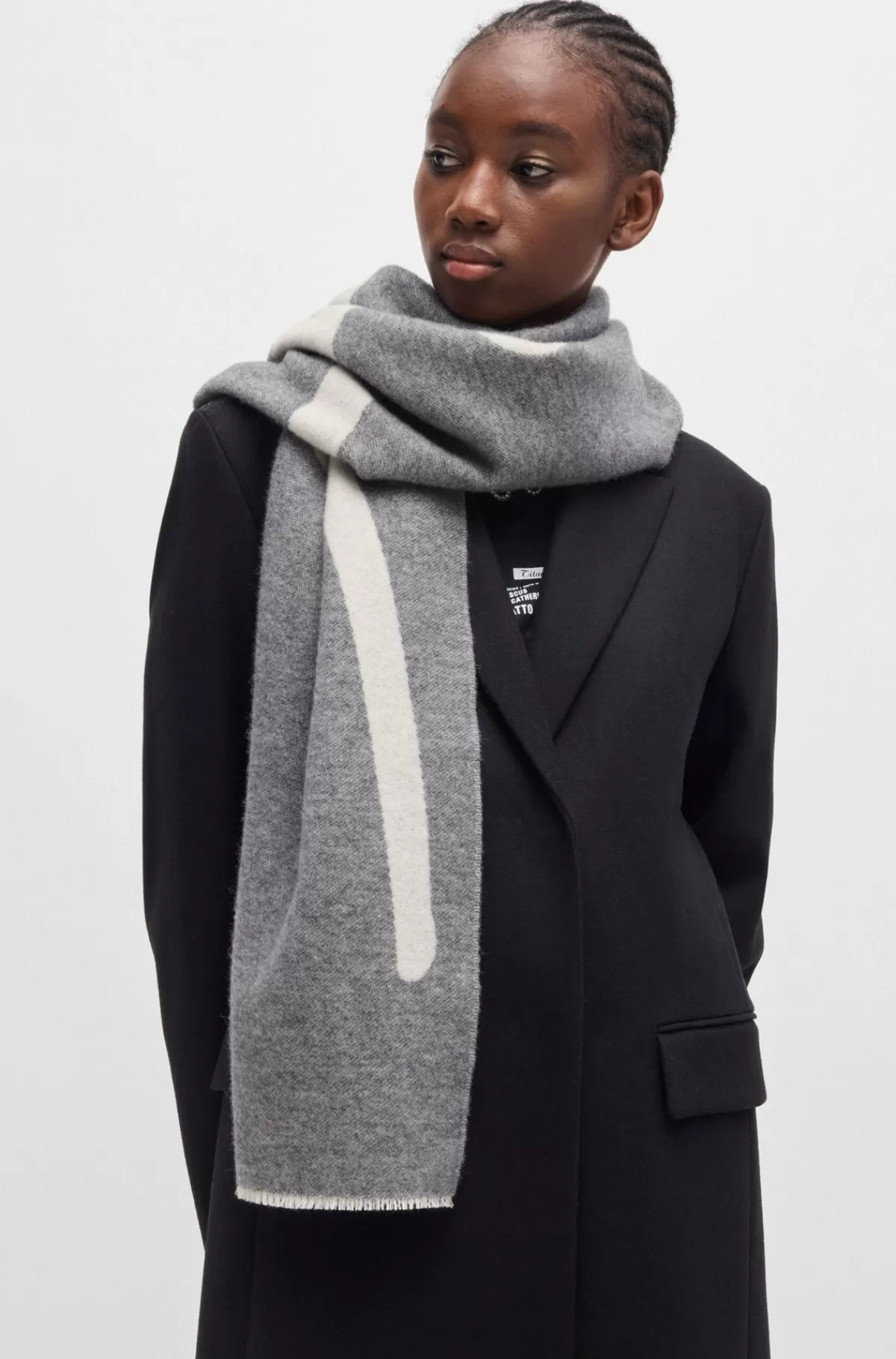 HUGO BOSS Tørklæde I Uldblanding Med Logodetalje Grå Discount
