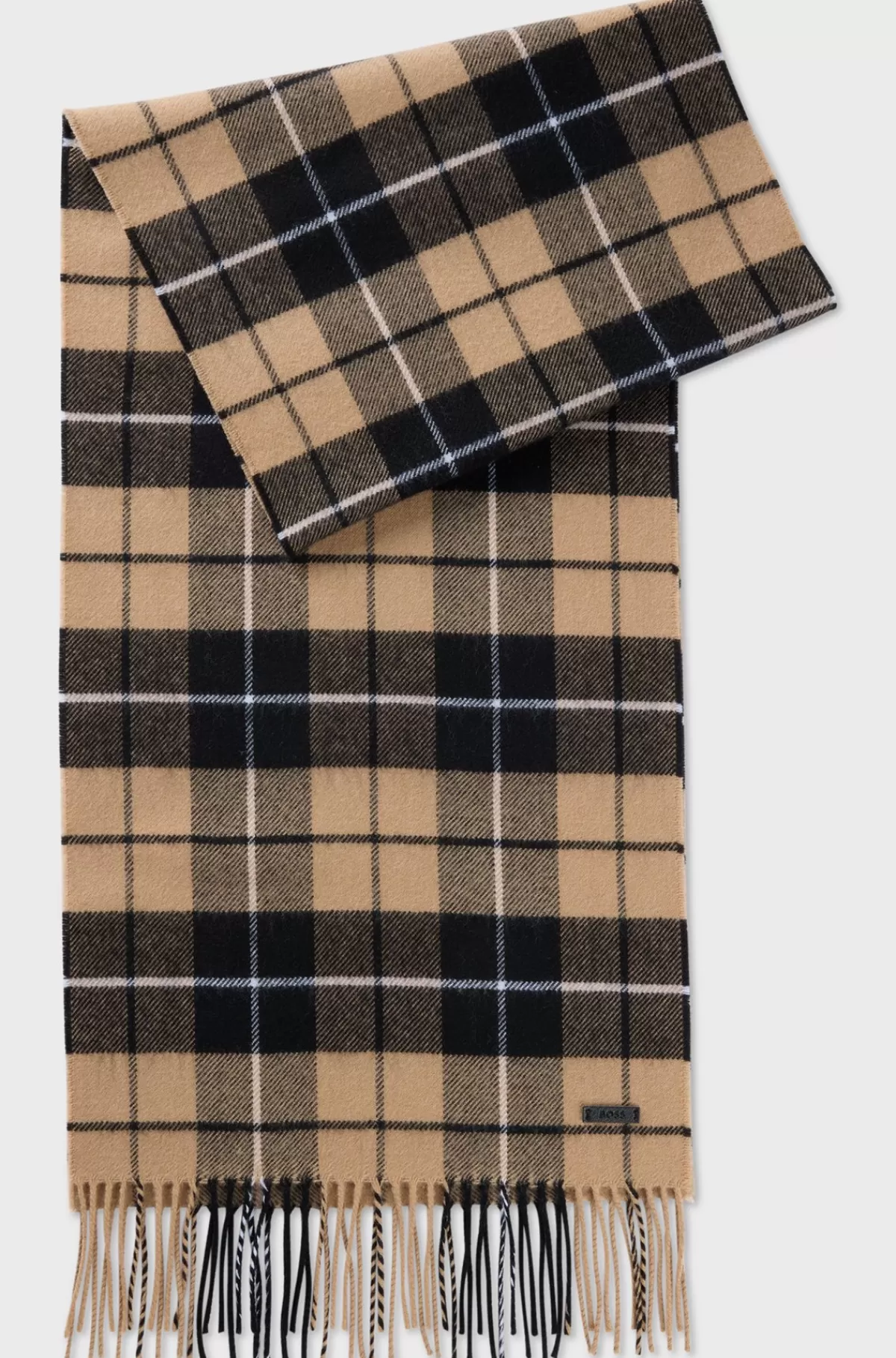 HUGO BOSS Tørklæde Uld Med Snoede Frynser Beige Discount