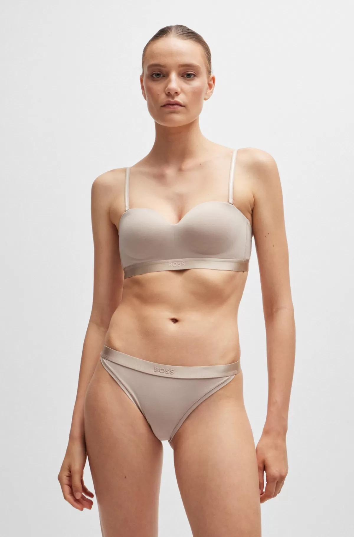 HUGO BOSS Trusser I Bomuldsblanding Med Linning Med Signaturlogo Lys beige Hot