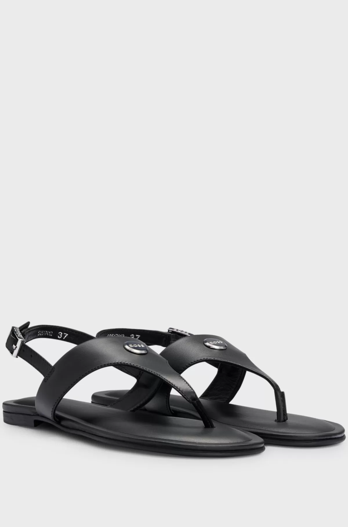 HUGO BOSS Tåsandaler I Nappalæder Med Ankelrem Med Spænde Sort Sale