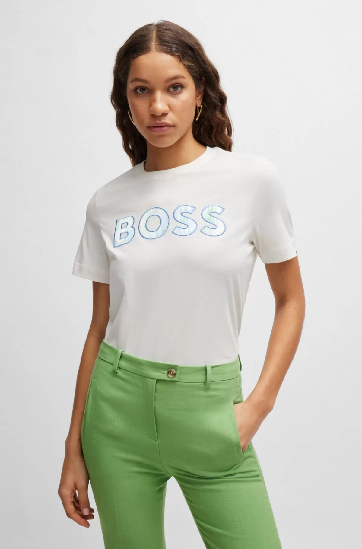 HUGO BOSS T-shirt Af Bomuldsjersey Med Logo Hvid mønstret Outlet
