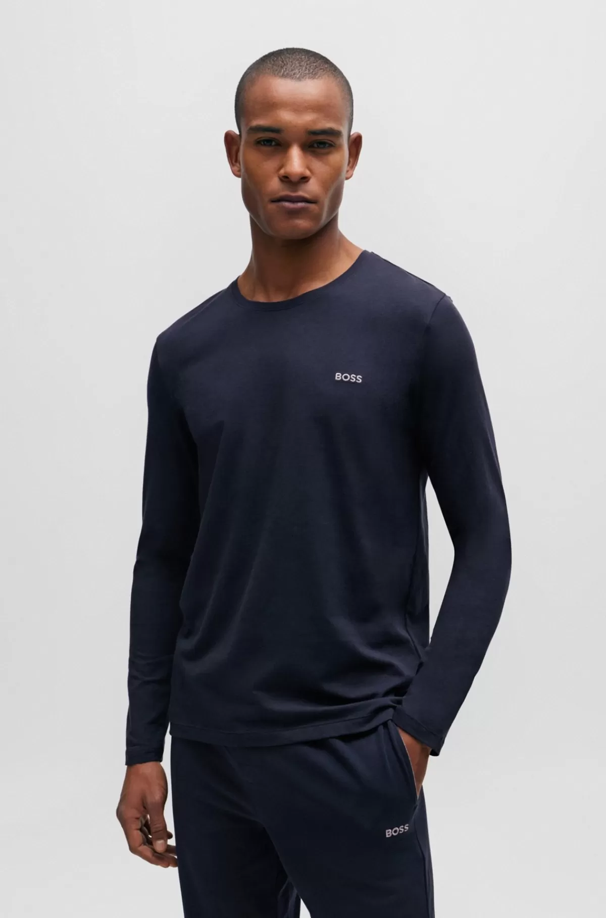 HUGO BOSS T-shirt I Almindelig Pasform Lavet Af Bomuld Med Stræk Og Med Broderet Logo Mørkeblå Shop