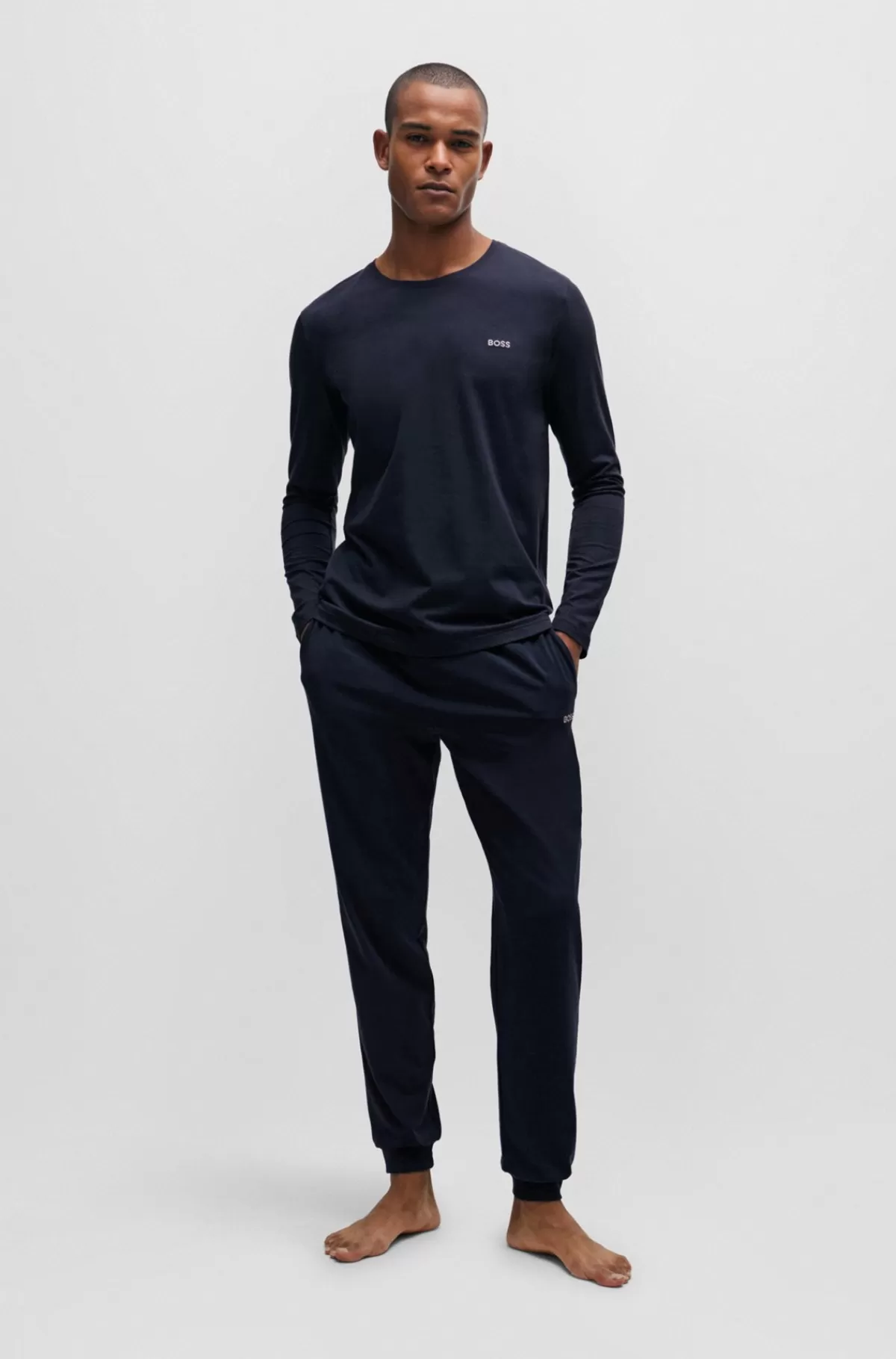 HUGO BOSS T-shirt I Almindelig Pasform Lavet Af Bomuld Med Stræk Og Med Broderet Logo Mørkeblå Shop