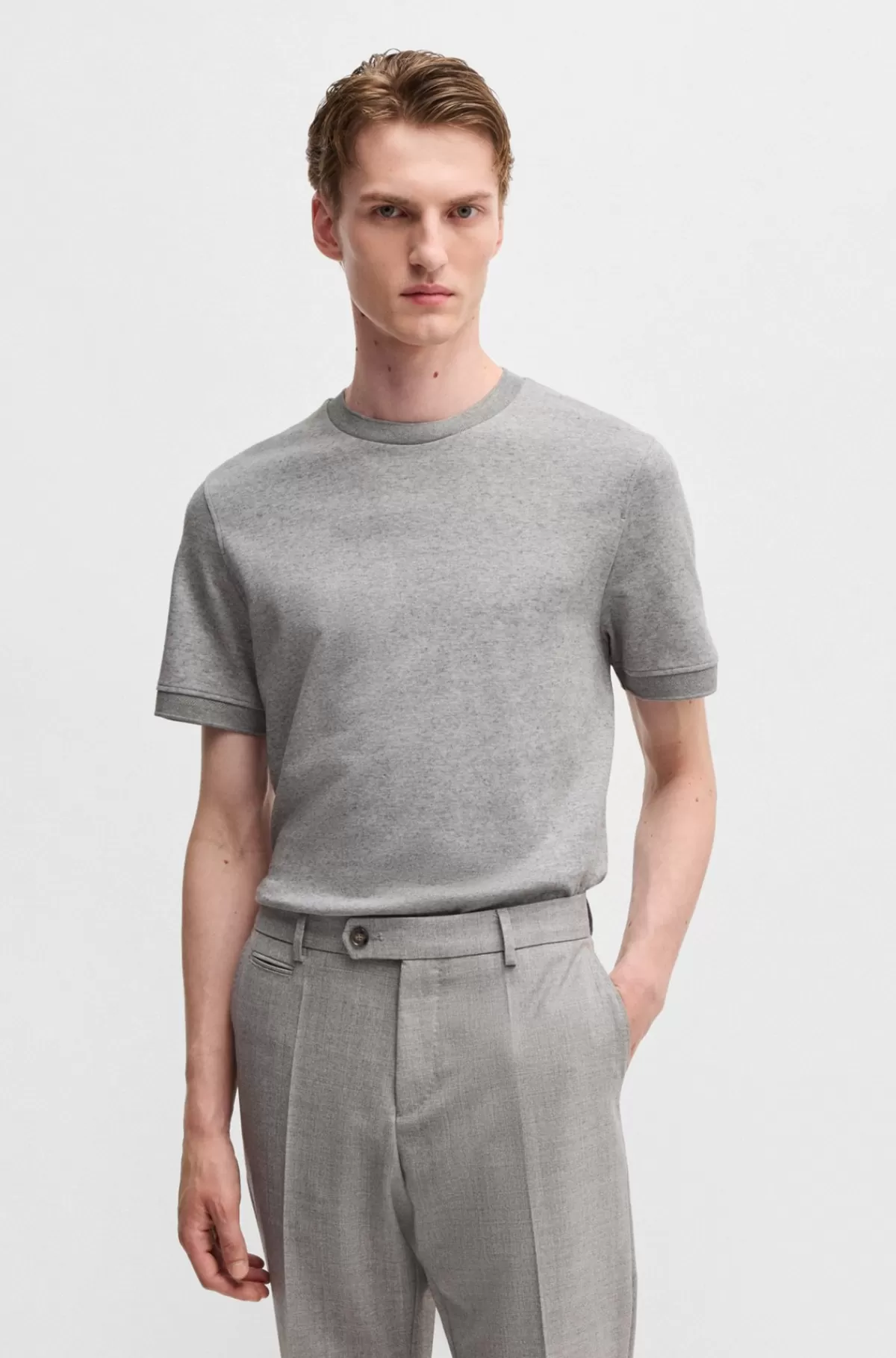 HUGO BOSS T-shirt I Blanding Af Bomuld Og Kashmir Med Antibakteriel Finish Lysegrå Flash Sale