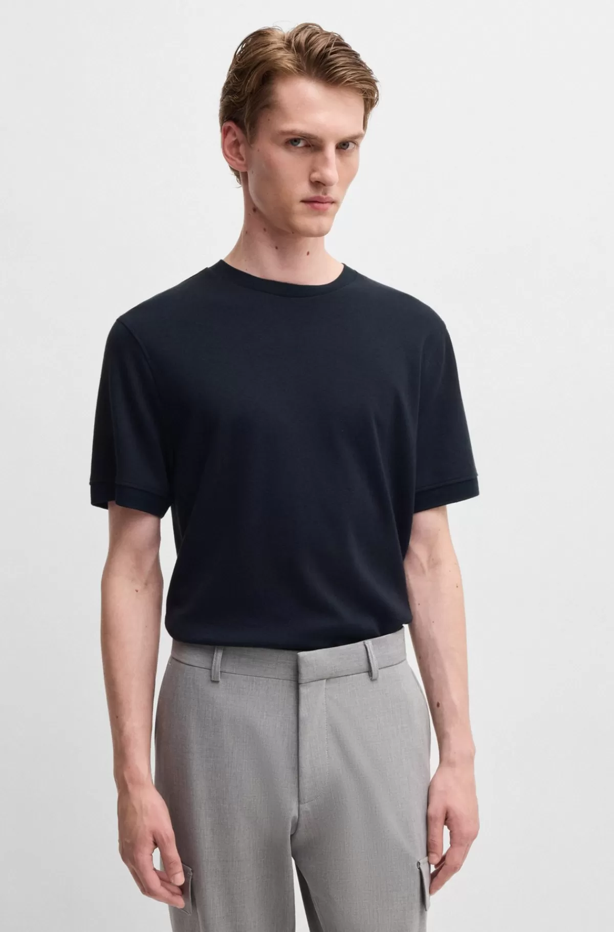 HUGO BOSS T-shirt I Blanding Af Bomuld Og Kashmir Med Antibakteriel Finish Mørkeblå Hot