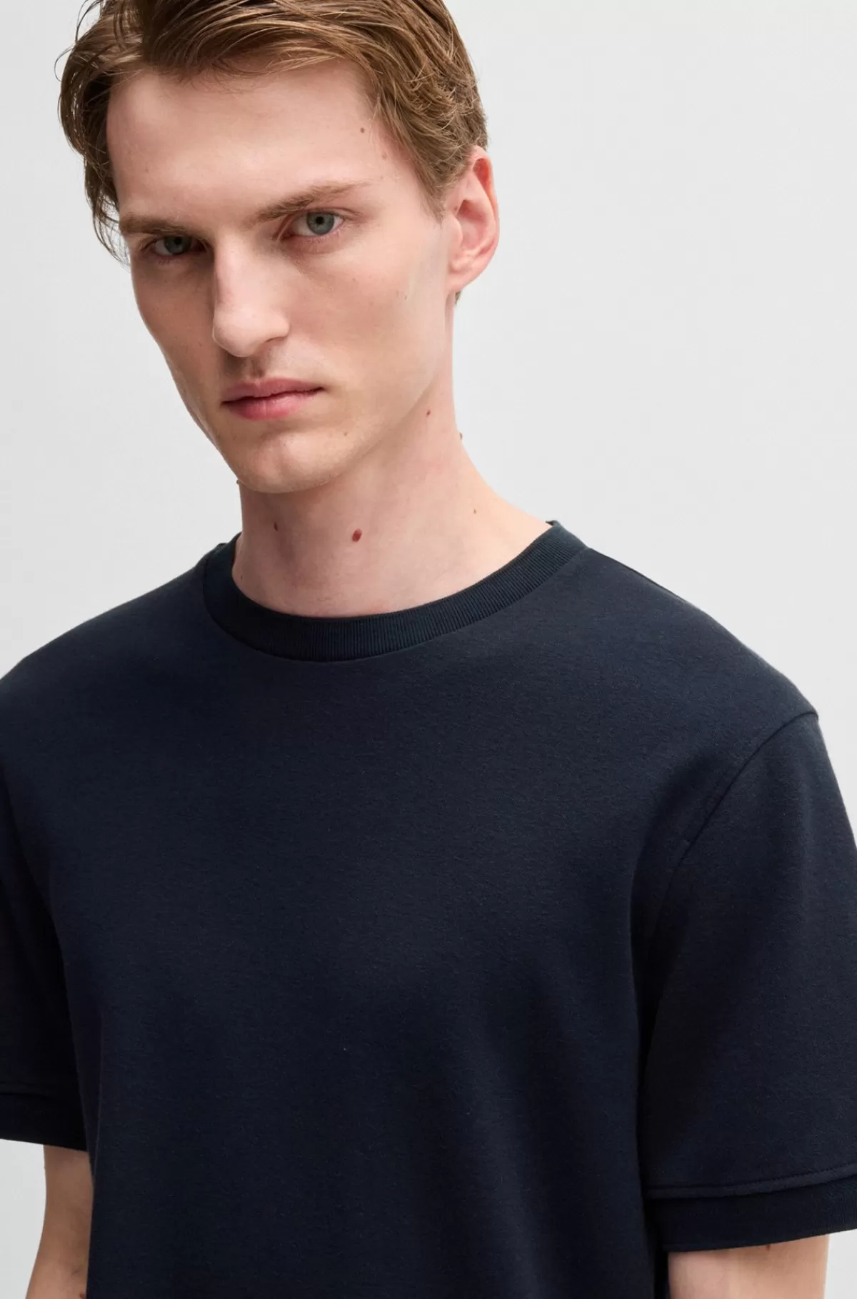HUGO BOSS T-shirt I Blanding Af Bomuld Og Kashmir Med Antibakteriel Finish Mørkeblå Hot