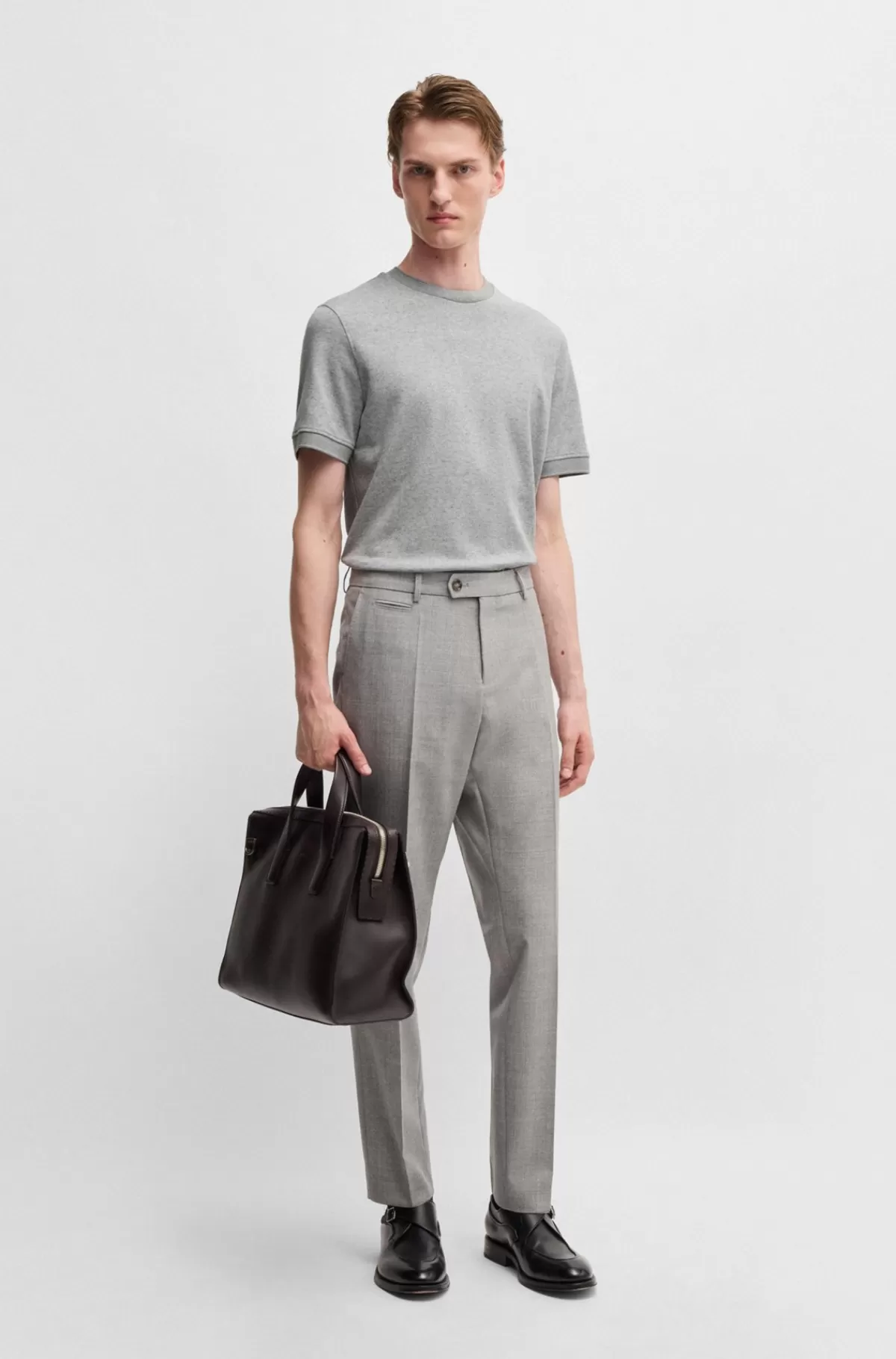 HUGO BOSS T-shirt I Blanding Af Bomuld Og Kashmir Med Antibakteriel Finish Lysegrå Flash Sale
