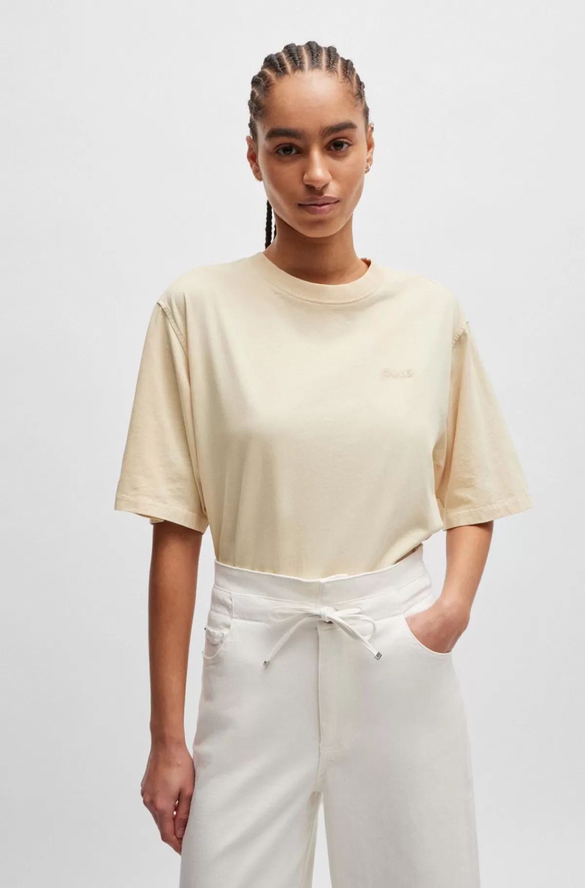 HUGO BOSS T-shirt I Bomuld Med Broderet Logo Lys beige Online