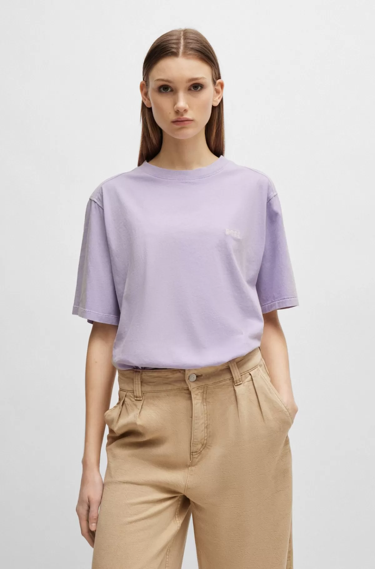 HUGO BOSS T-shirt I Bomuld Med Broderet Logo Lyslilla Best Sale