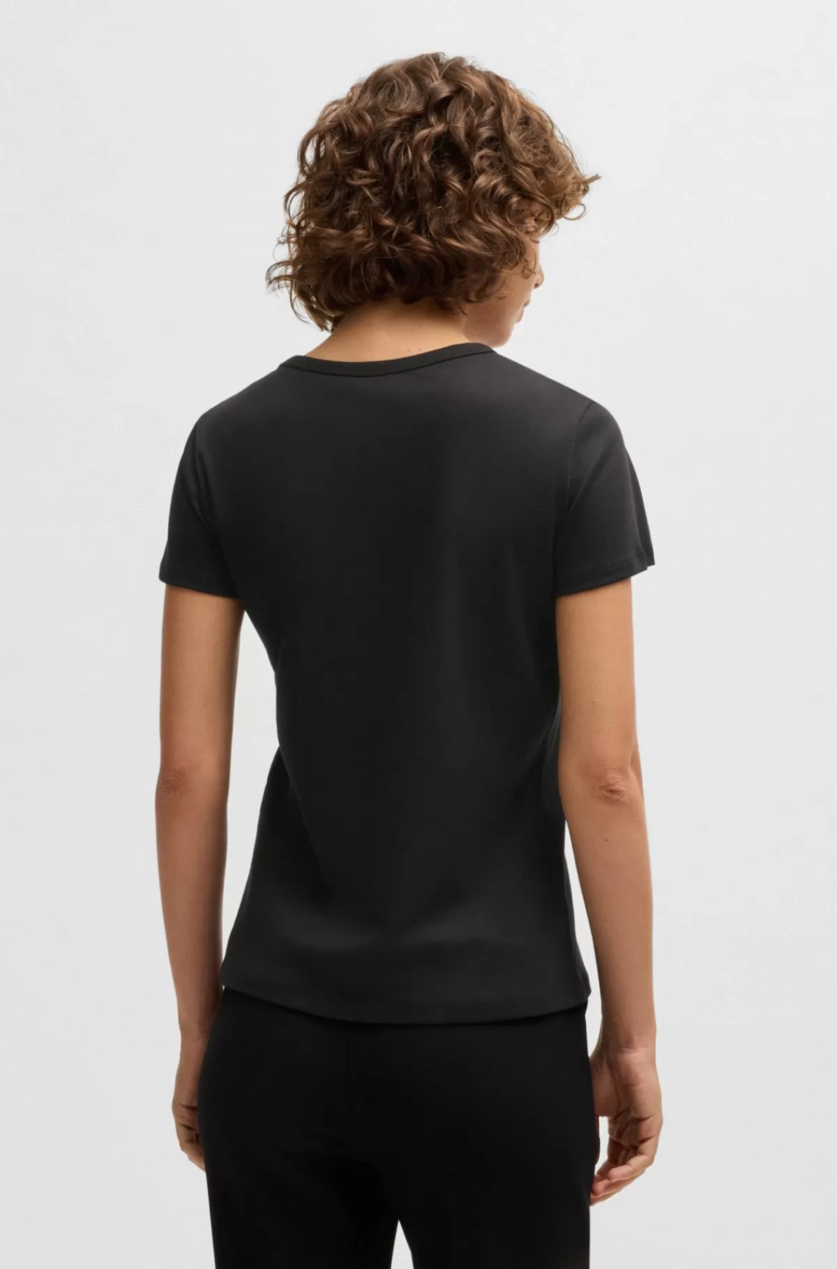 HUGO BOSS T-shirt I Bomuld Med Krystalbesat Dobbelt B-monogram Sort Online