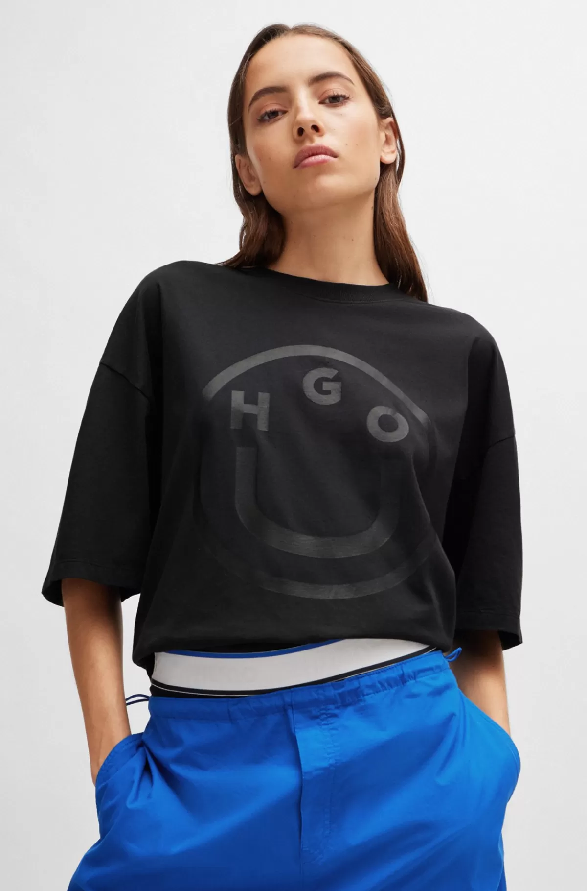 HUGO BOSS T-shirt I Bomuld Med Oversize Fit Og Den Nye Sæsons Logo Sort Shop