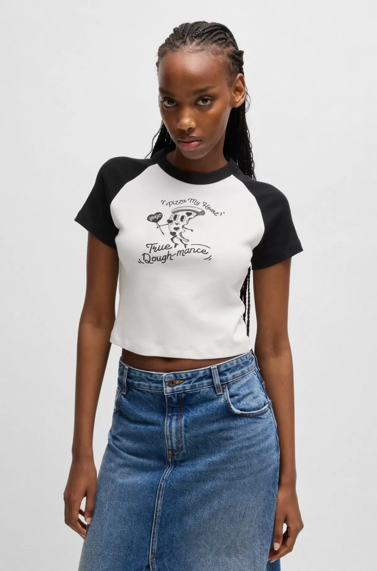 HUGO BOSS T-shirt I Bomuld Med Regular Fit Og Kontrastfarvede Kanter Samt Cool Grafik Sort Fashion