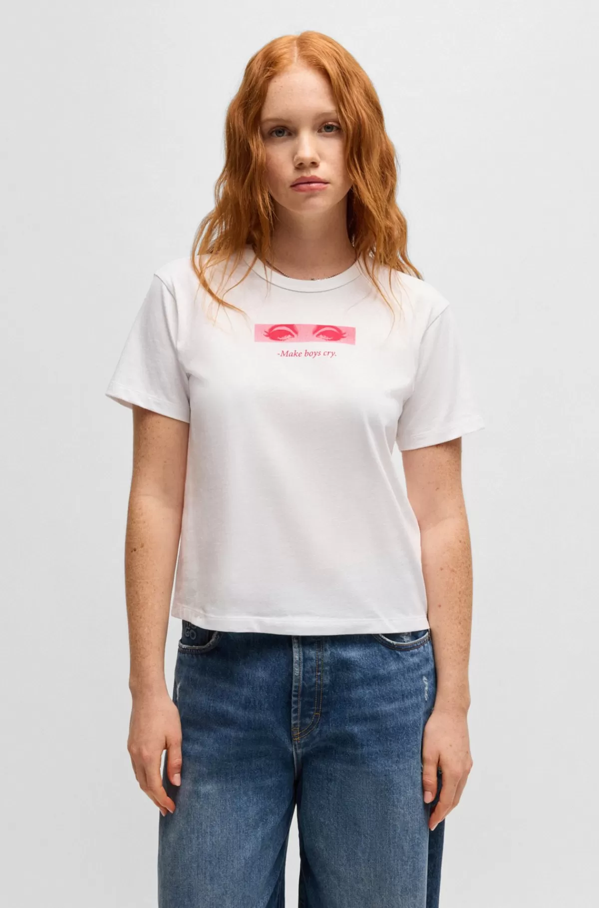 HUGO BOSS T-shirt I Bomuld Med Sæsonens Grafiske Print Hvid Best