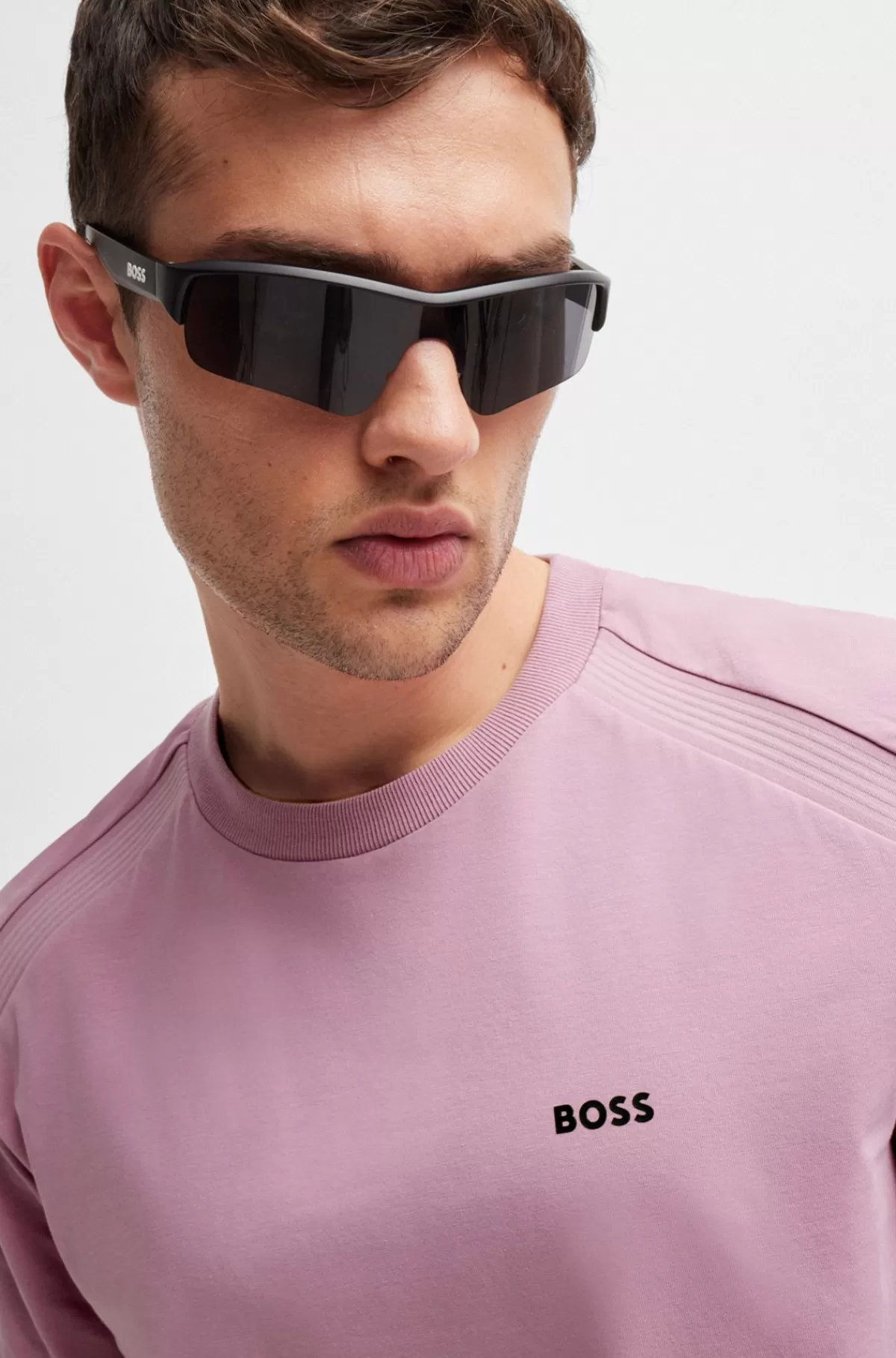 HUGO BOSS T-shirt I Bomuld Med Stræk, Crew Neck Og Logodetalje Lyslilla Fashion