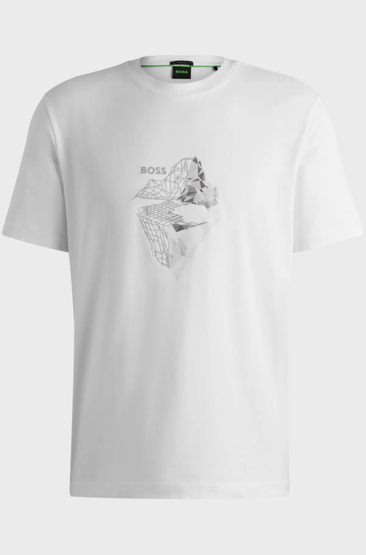 HUGO BOSS T-shirt I Bomuld Med Stræk Med Printet Og Broderet Grafik Hvid Discount