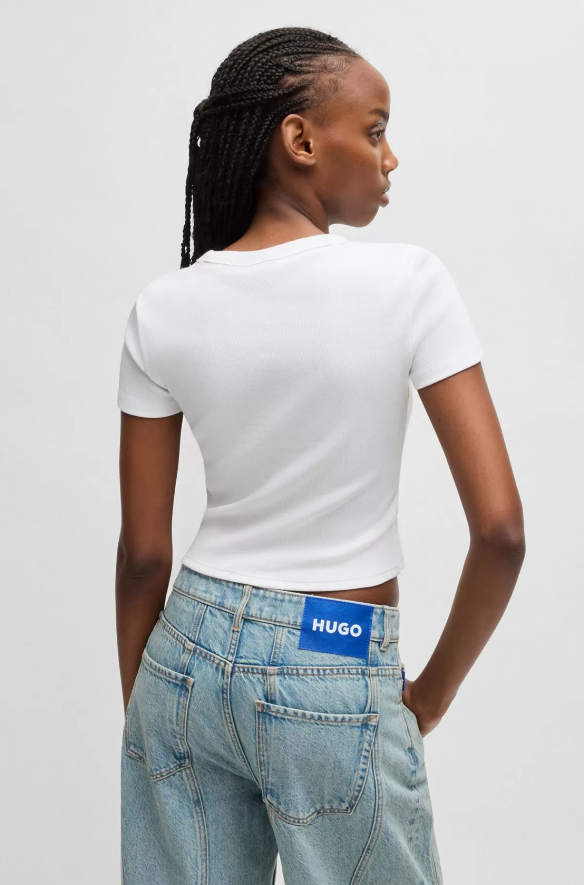 HUGO BOSS T-shirt I Bomuld Med Stræk Med Slim Fit Og Blåt Logomærkat Hvid Flash Sale