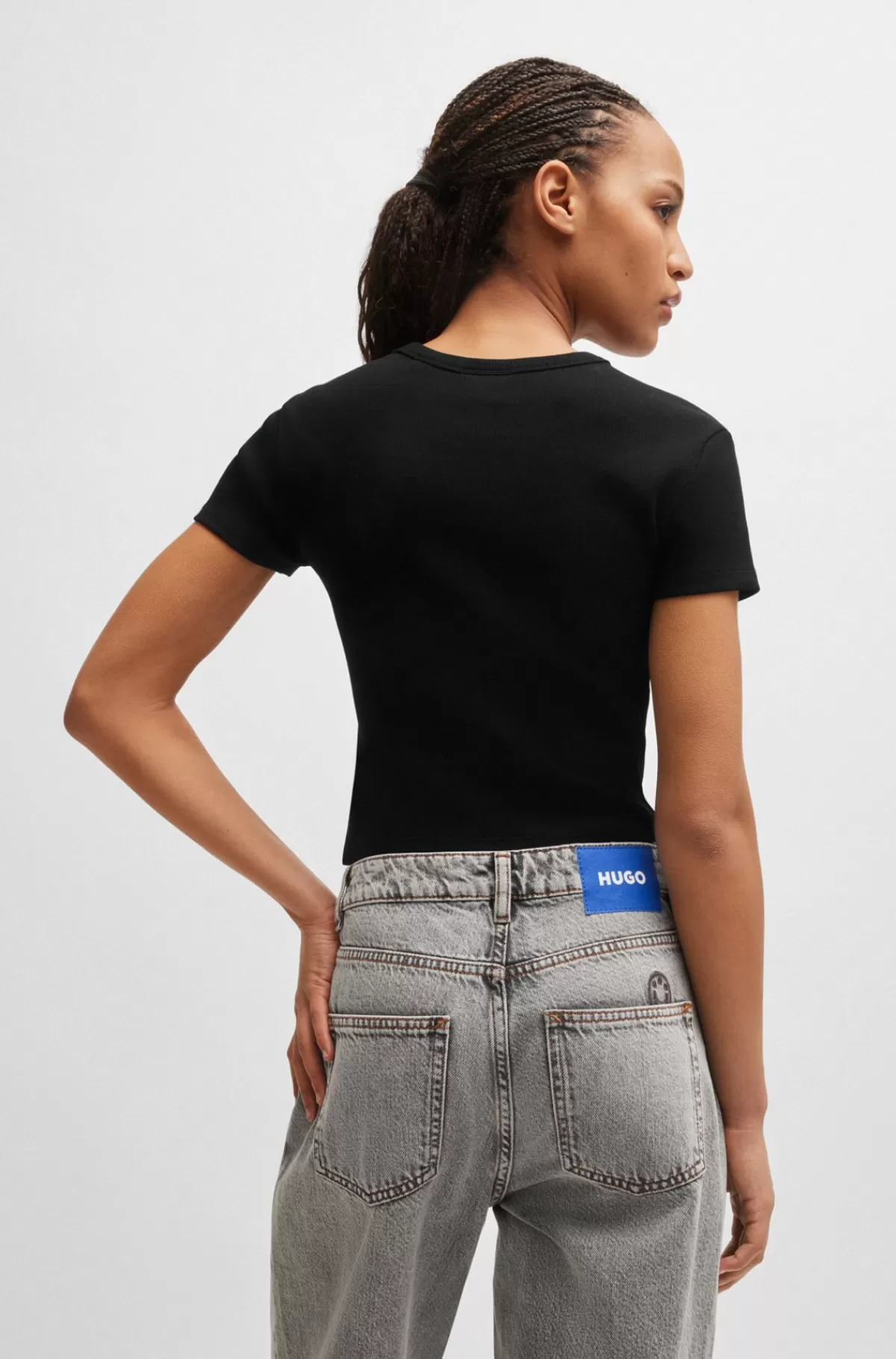 HUGO BOSS T-shirt I Bomuld Med Stræk Med Slim Fit Og Blåt Logomærkat Sort Best Sale
