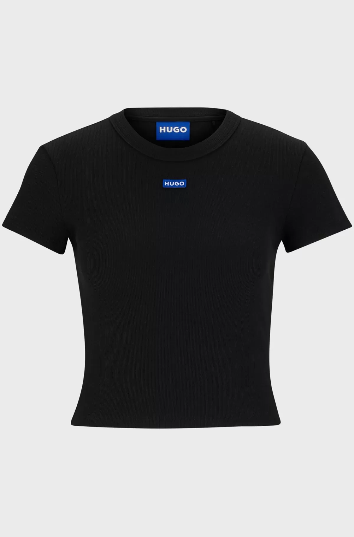 HUGO BOSS T-shirt I Bomuld Med Stræk Med Slim Fit Og Blåt Logomærkat Sort Best Sale