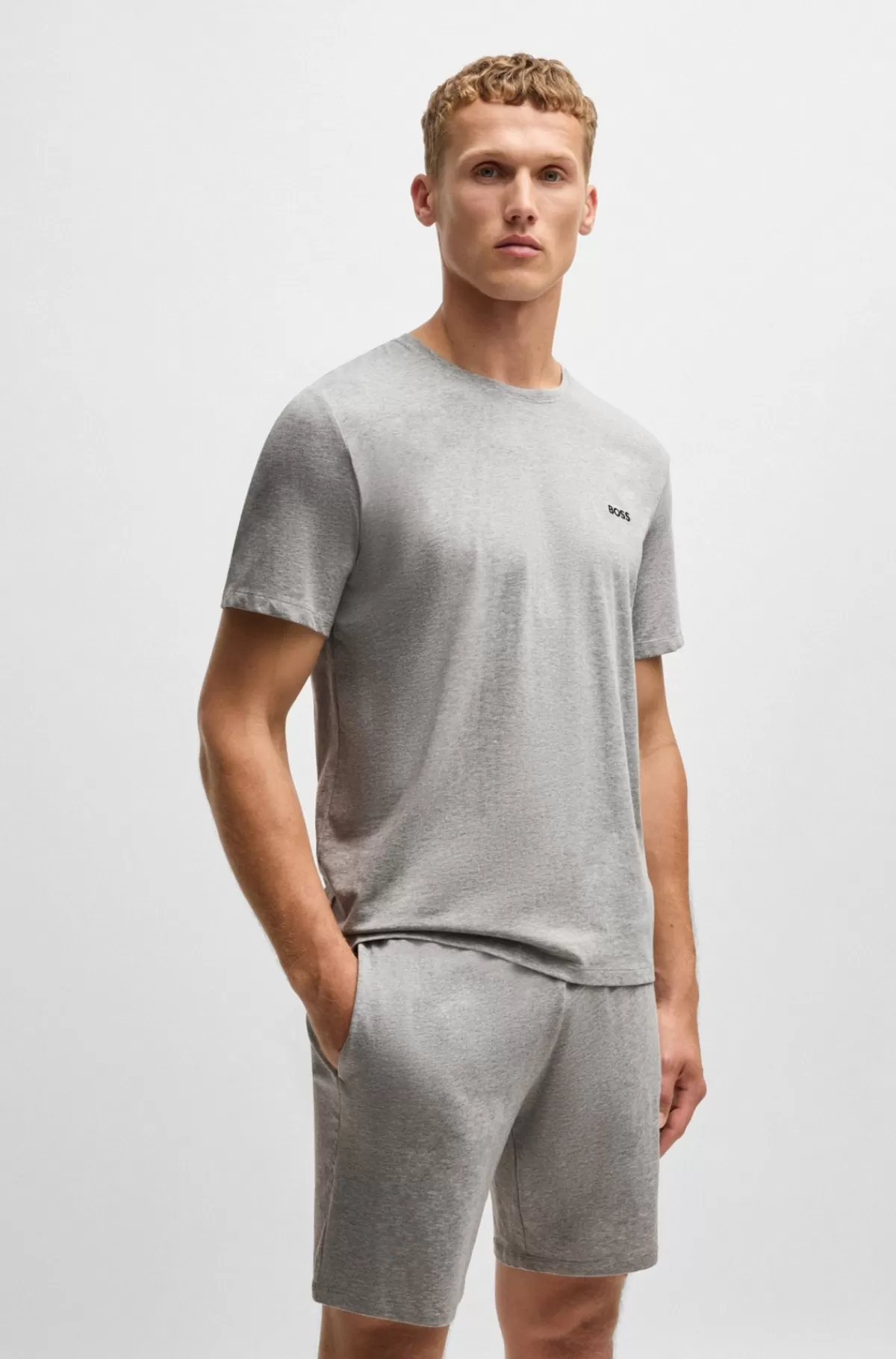 HUGO BOSS T-shirt I Bomuld Med Stræk Og Broderet Logo Grå Flash Sale