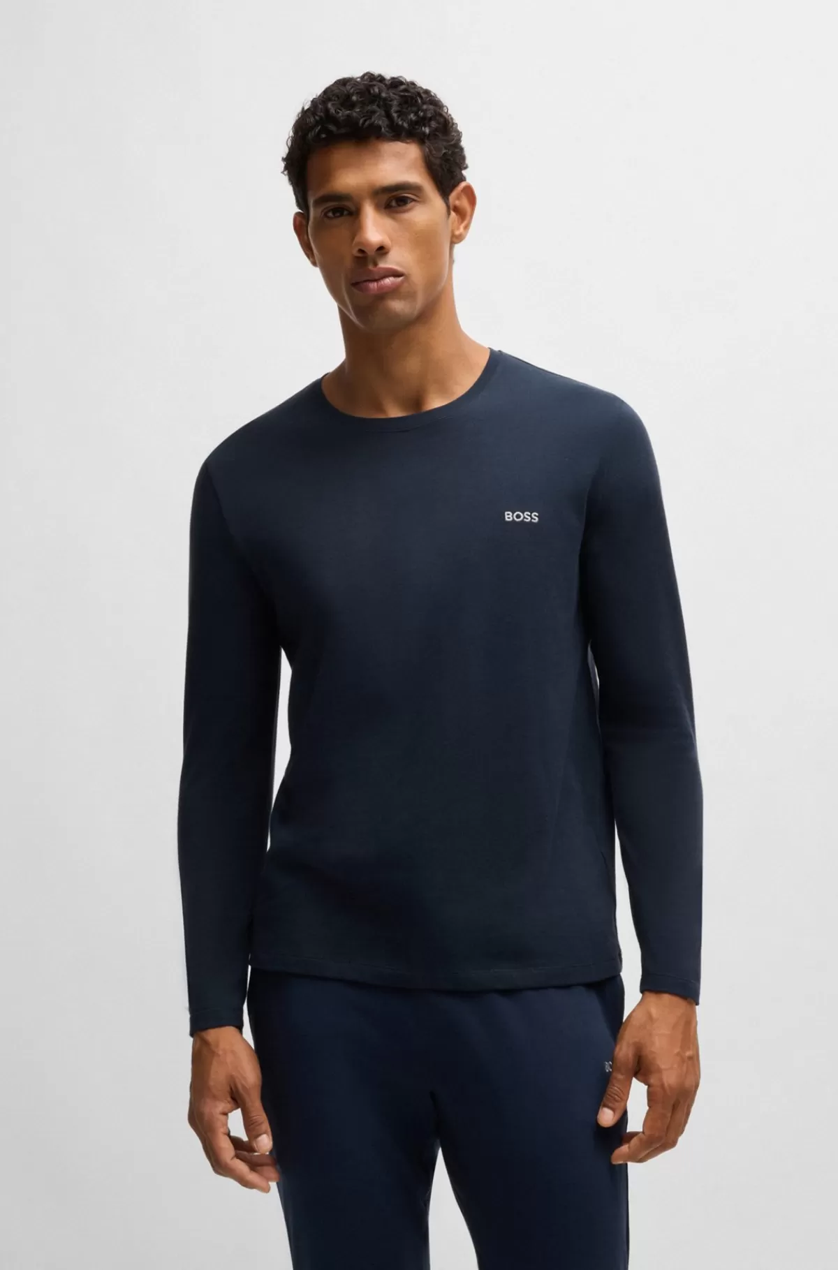 HUGO BOSS T-shirt I Bomuld Med Stræk Og Broderet Logo Mørkeblå Flash Sale