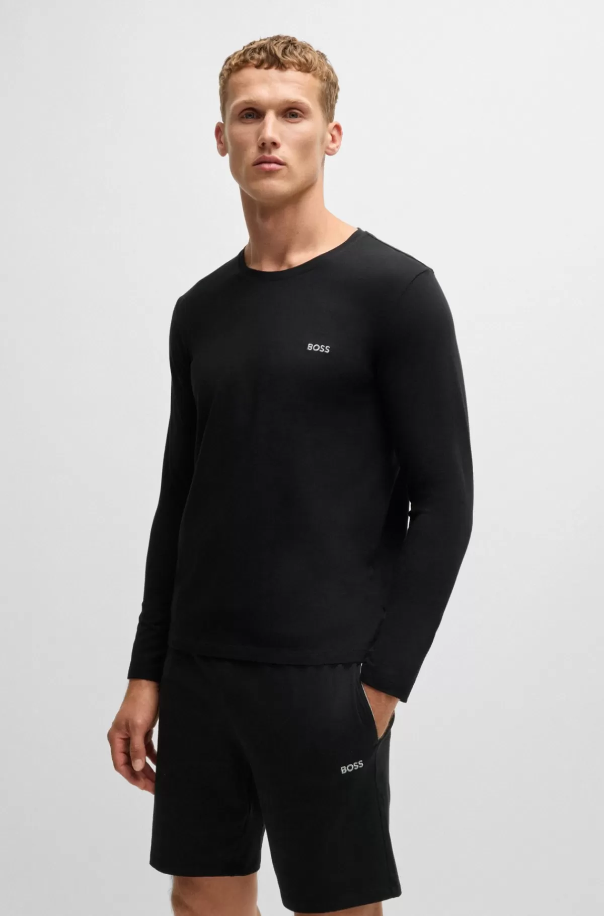 HUGO BOSS T-shirt I Bomuld Med Stræk Og Broderet Logo Sort Online
