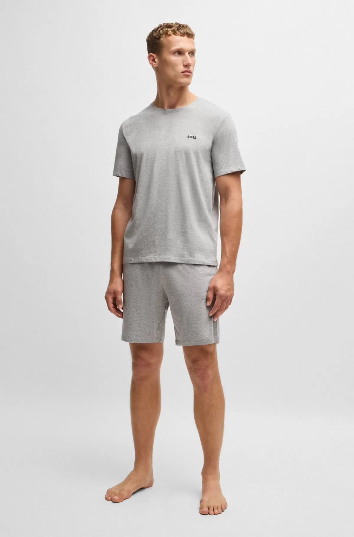 HUGO BOSS T-shirt I Bomuld Med Stræk Og Broderet Logo Grå Flash Sale