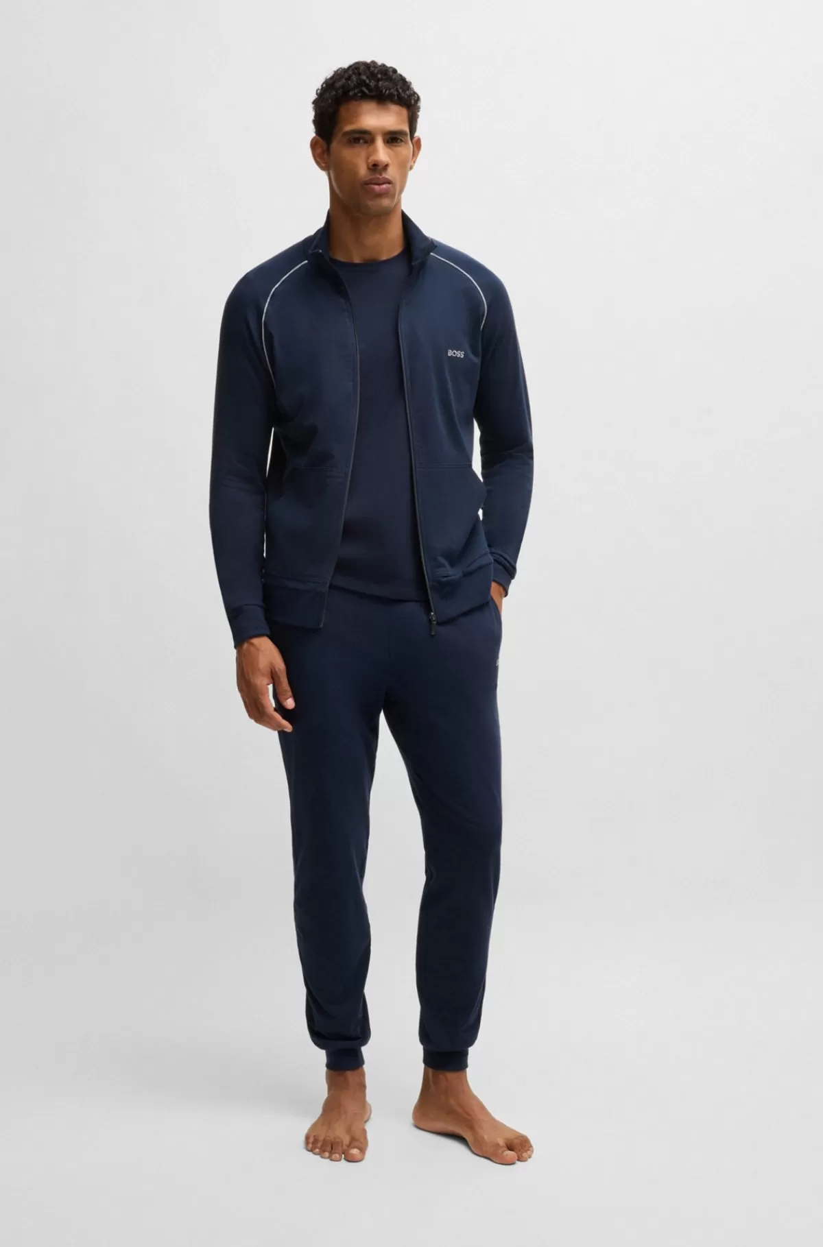HUGO BOSS T-shirt I Bomuld Med Stræk Og Broderet Logo Mørkeblå Flash Sale