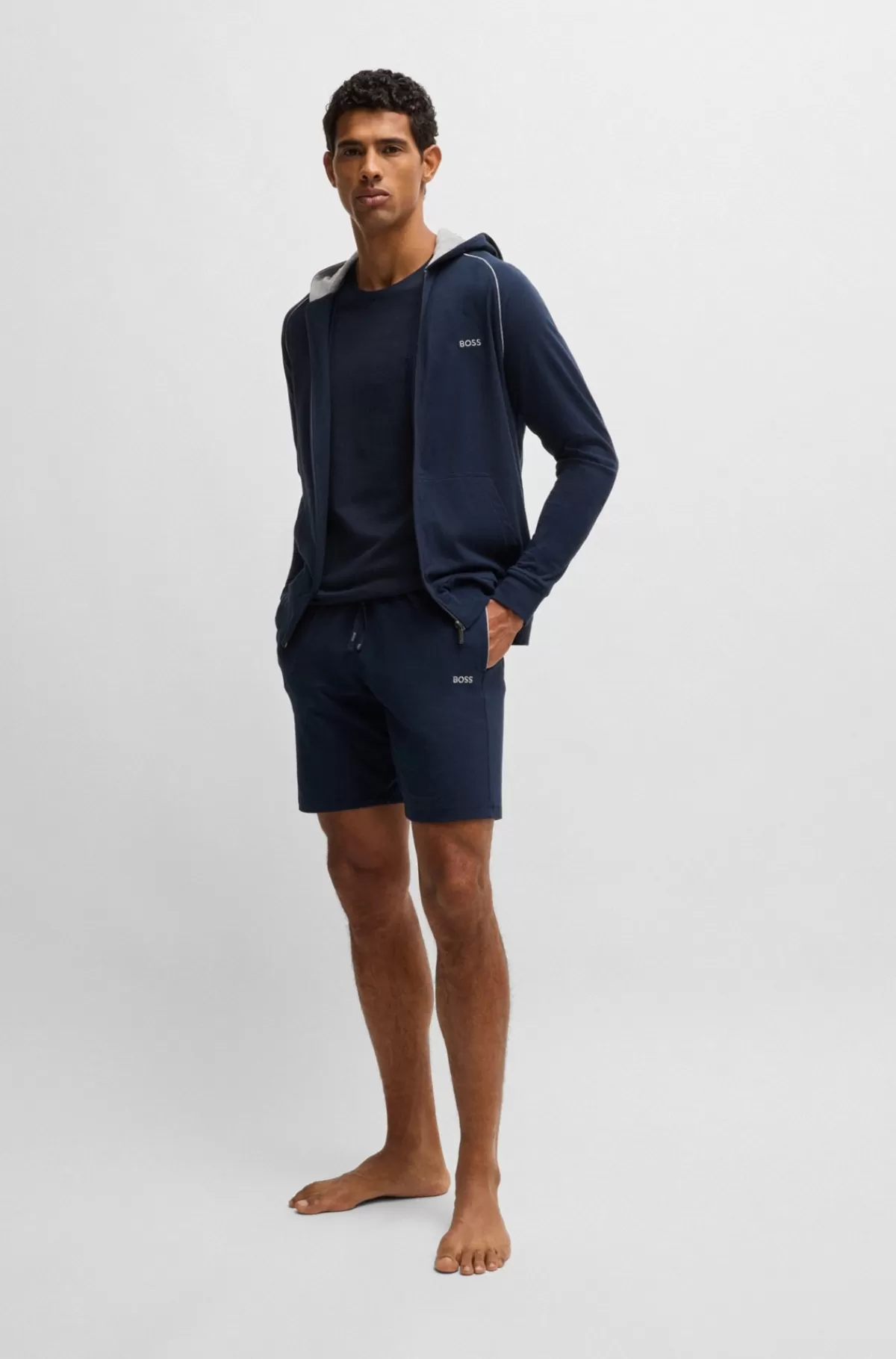 HUGO BOSS T-shirt I Bomuld Med Stræk Og Broderet Logo Mørkeblå Discount