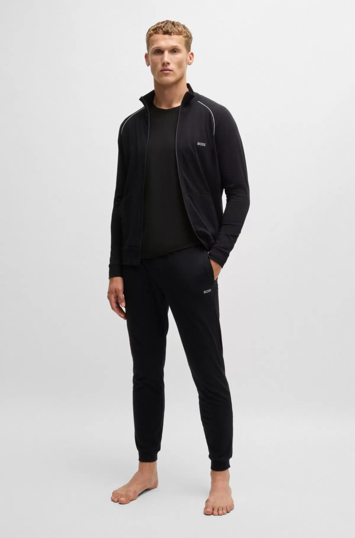 HUGO BOSS T-shirt I Bomuld Med Stræk Og Broderet Logo Sort Fashion