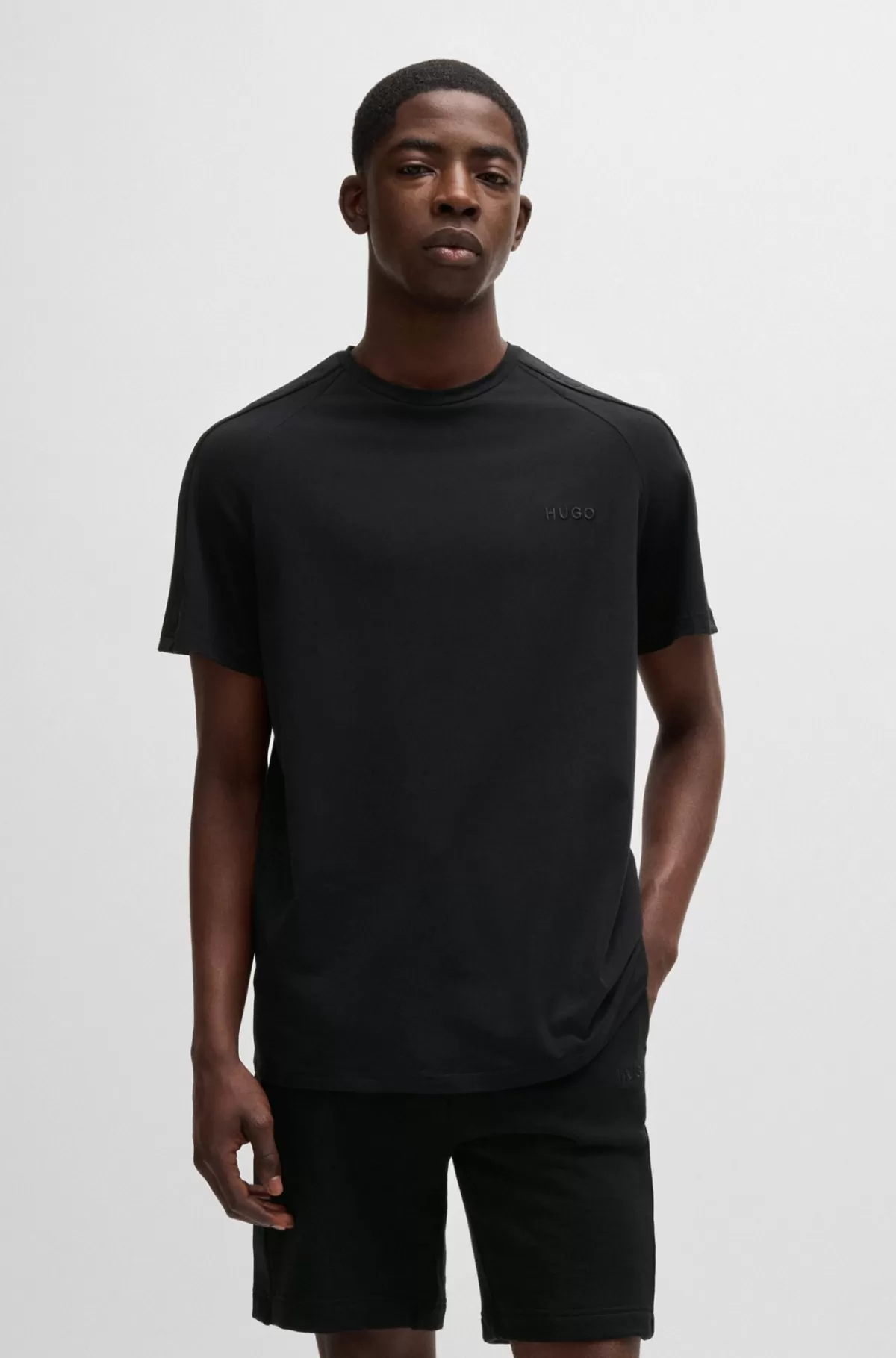 HUGO BOSS T-shirt I Bomuld Med Stræk Og ærmer Med Logobånd Sort Hot